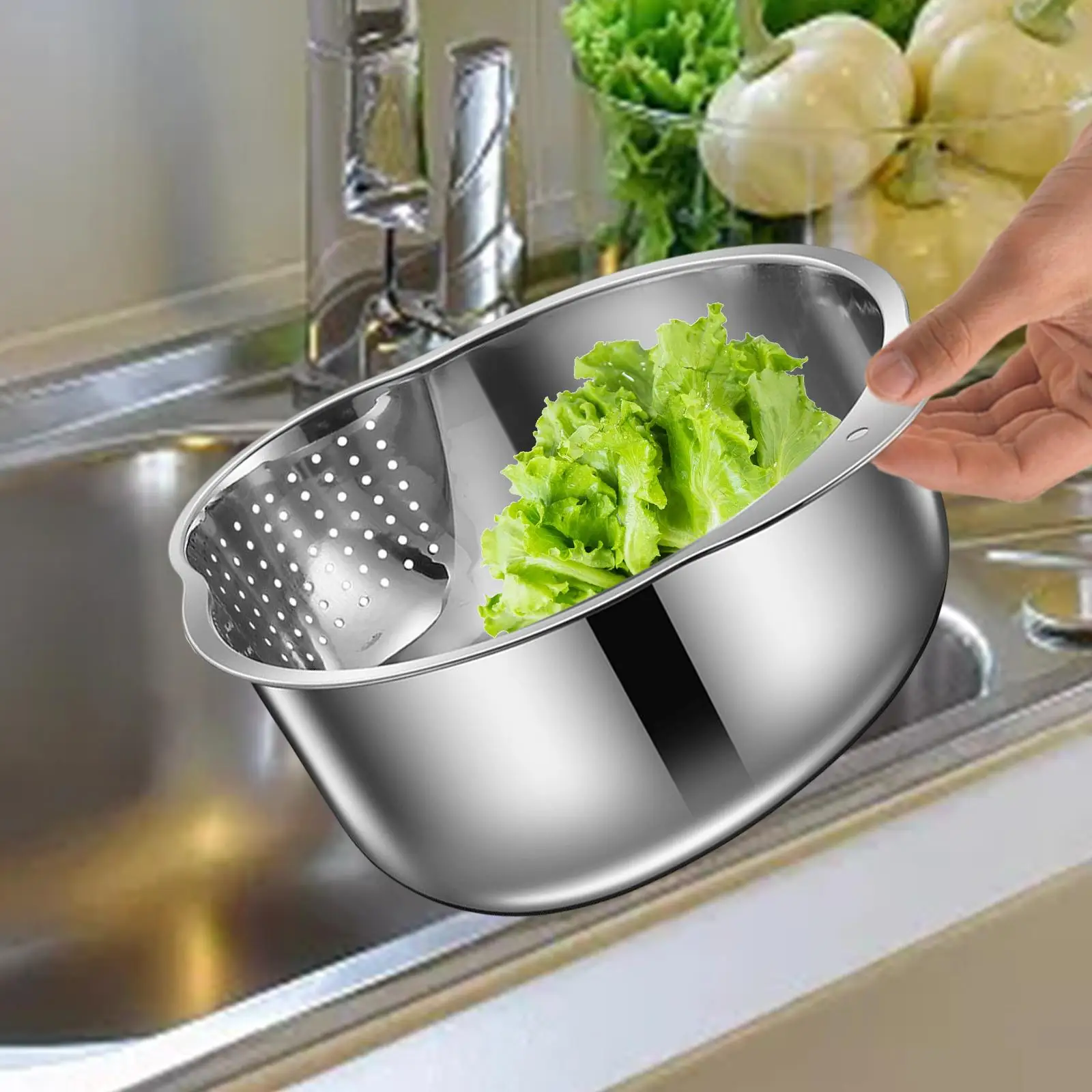 Drain Colander Rice Washer Strainer Bowl Kitchen Colander Strainer for Veggies Rice Meat