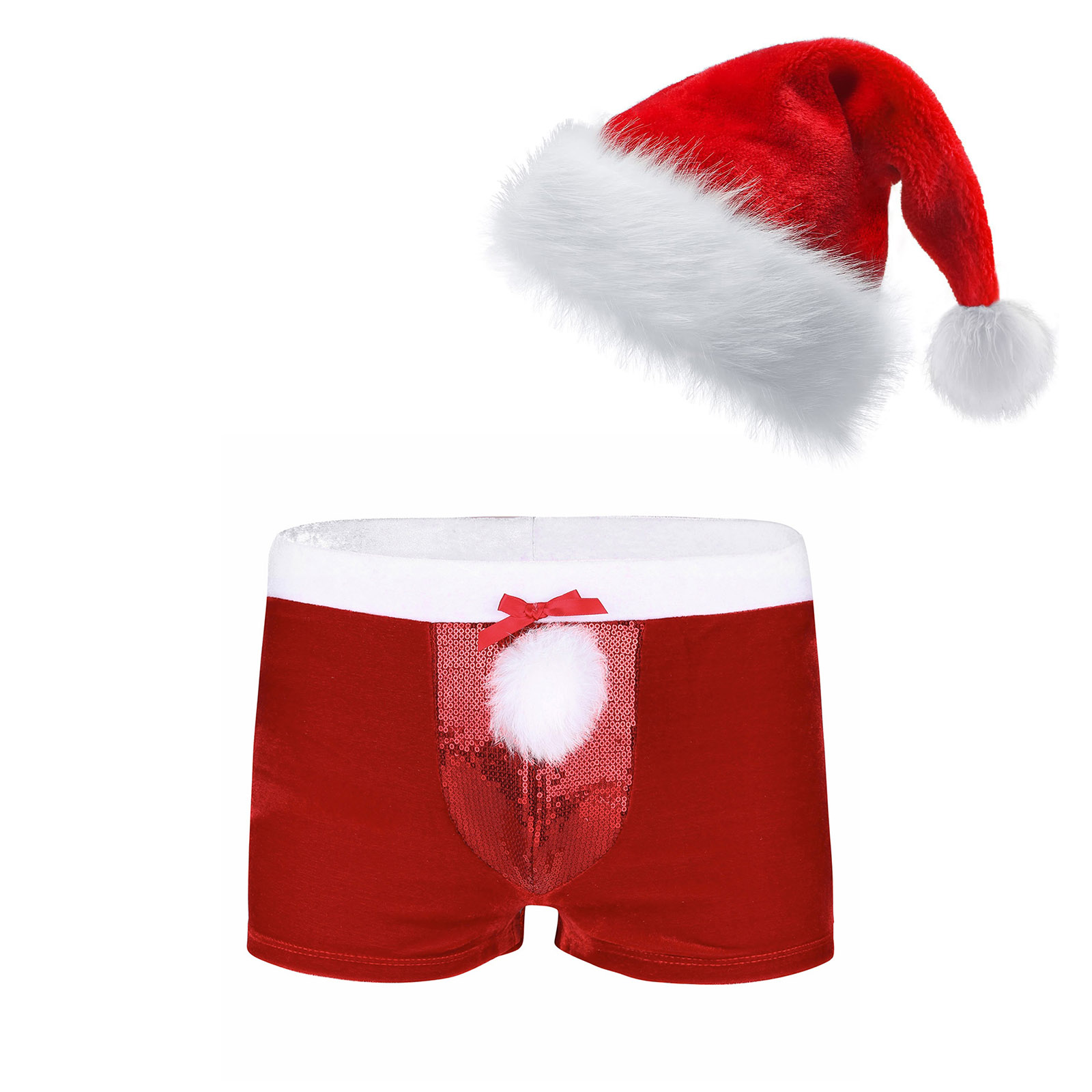 Männer Weihnachten Kostüm Sexy Dessous Set Elastischer Bund Santa Claus Boxer Briefs Shorts mit Hut Karneval Weihnachten Party Clubwear – Detail 36