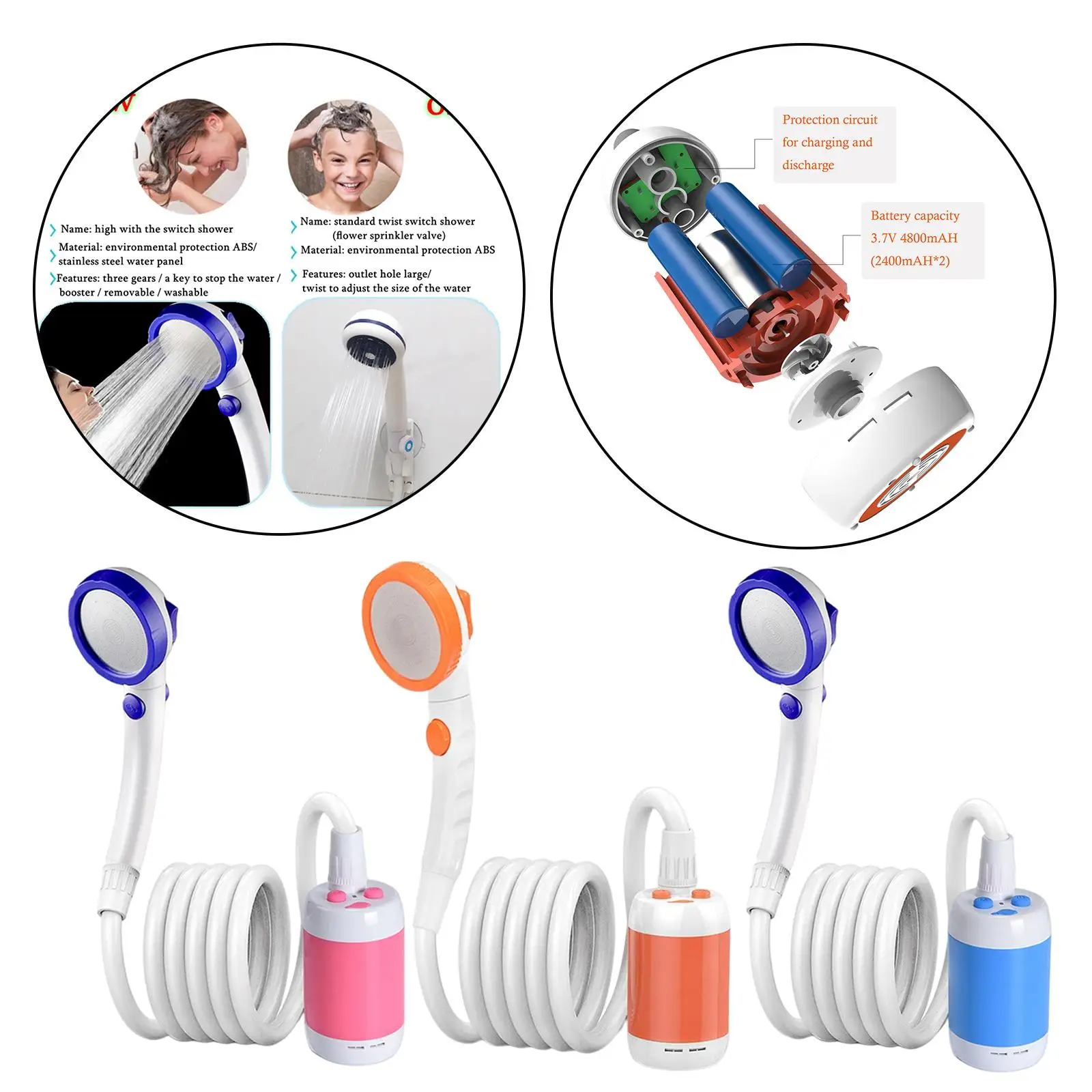 Camping Shower with Rechargeable Battery Summer Hiking Traveling Pet Shower