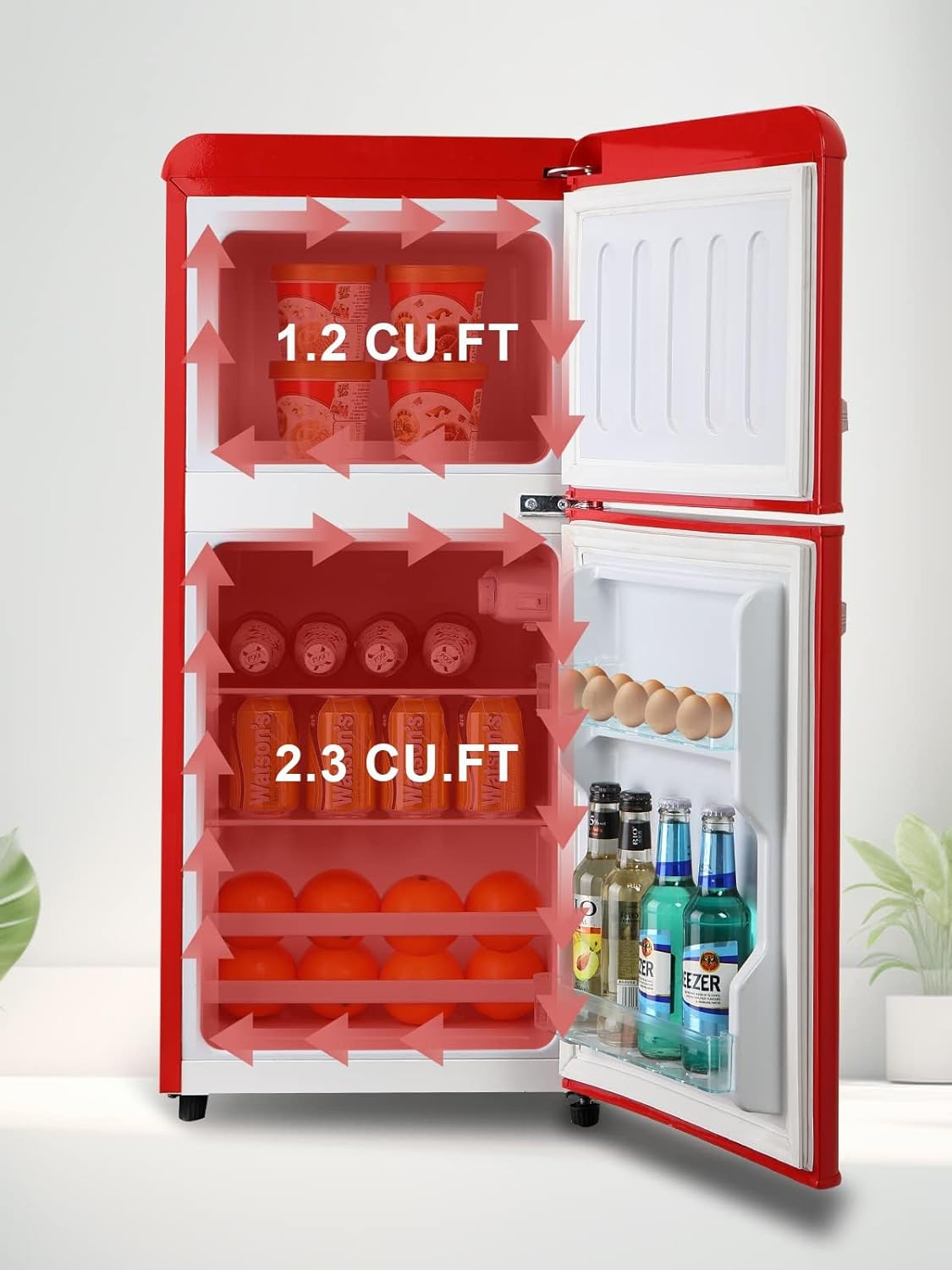 Title 4, Mini Compact Fridge Retro Refrigerator, Double-...