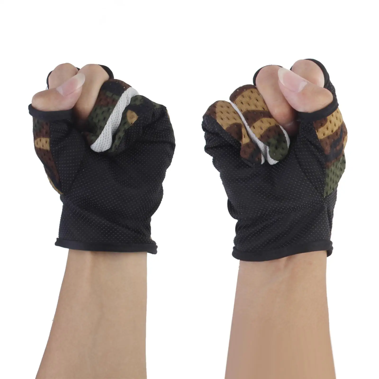 Men Women Non-slip Friction Palm 3 Low Cut Fingers Fishing Gloves Angling 
