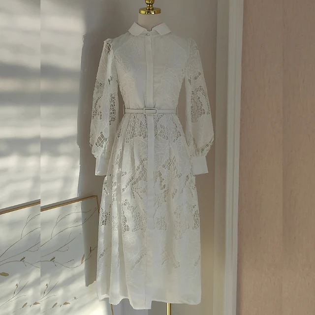 Damen - Kleider: Gurt Knopf Schleife Häkeln Trim Lässiges Kleid (23.2 EUR)