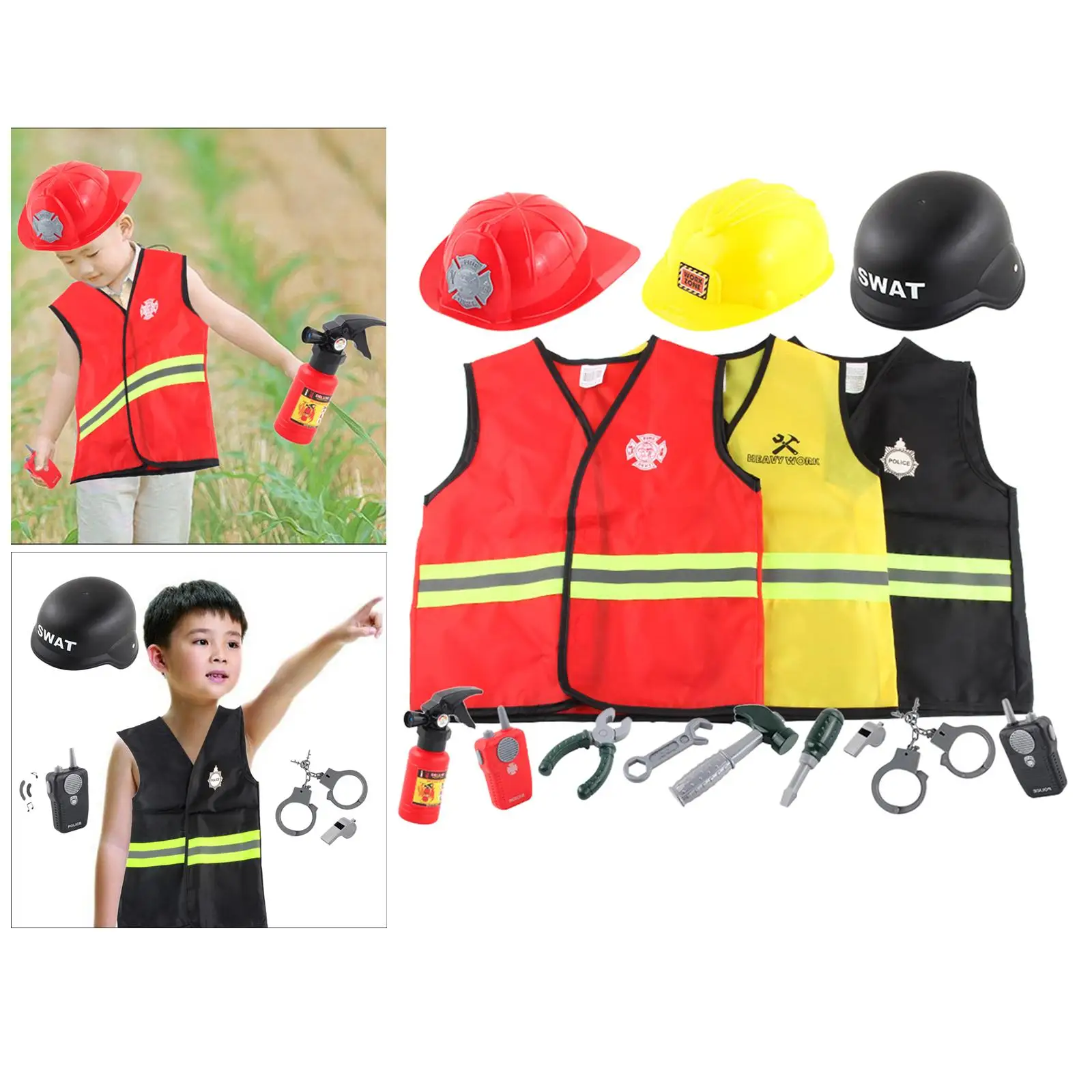 Fireman Costume  Uniform Construction Worker Costume Toy Set for Party