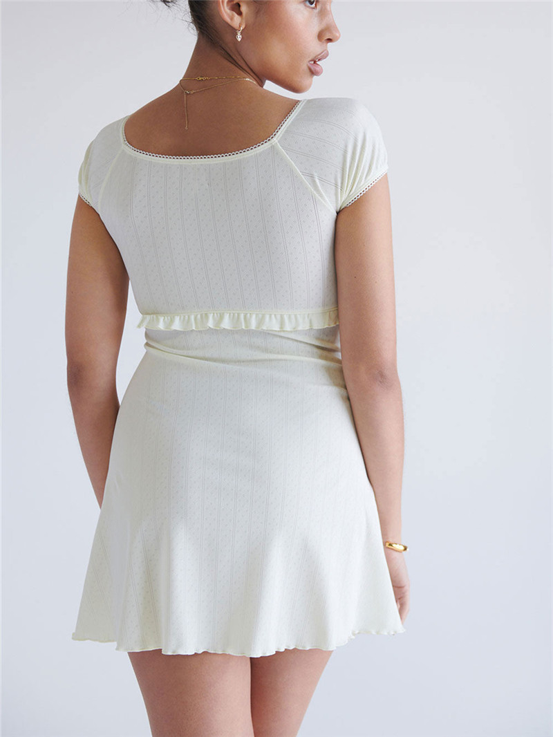Robe Sexy Dos Nu Sans Manches - Col Carré Et Fente Cuisse - Polyester Stretch - Soirée, Club, Cocktail