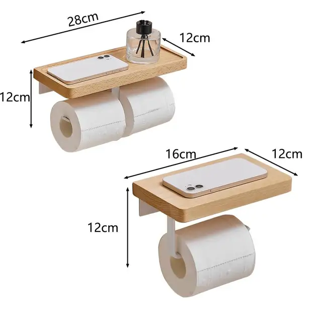 Natural Wood Toilet Paper Holder, Dispenser with 6 Rolls Storage