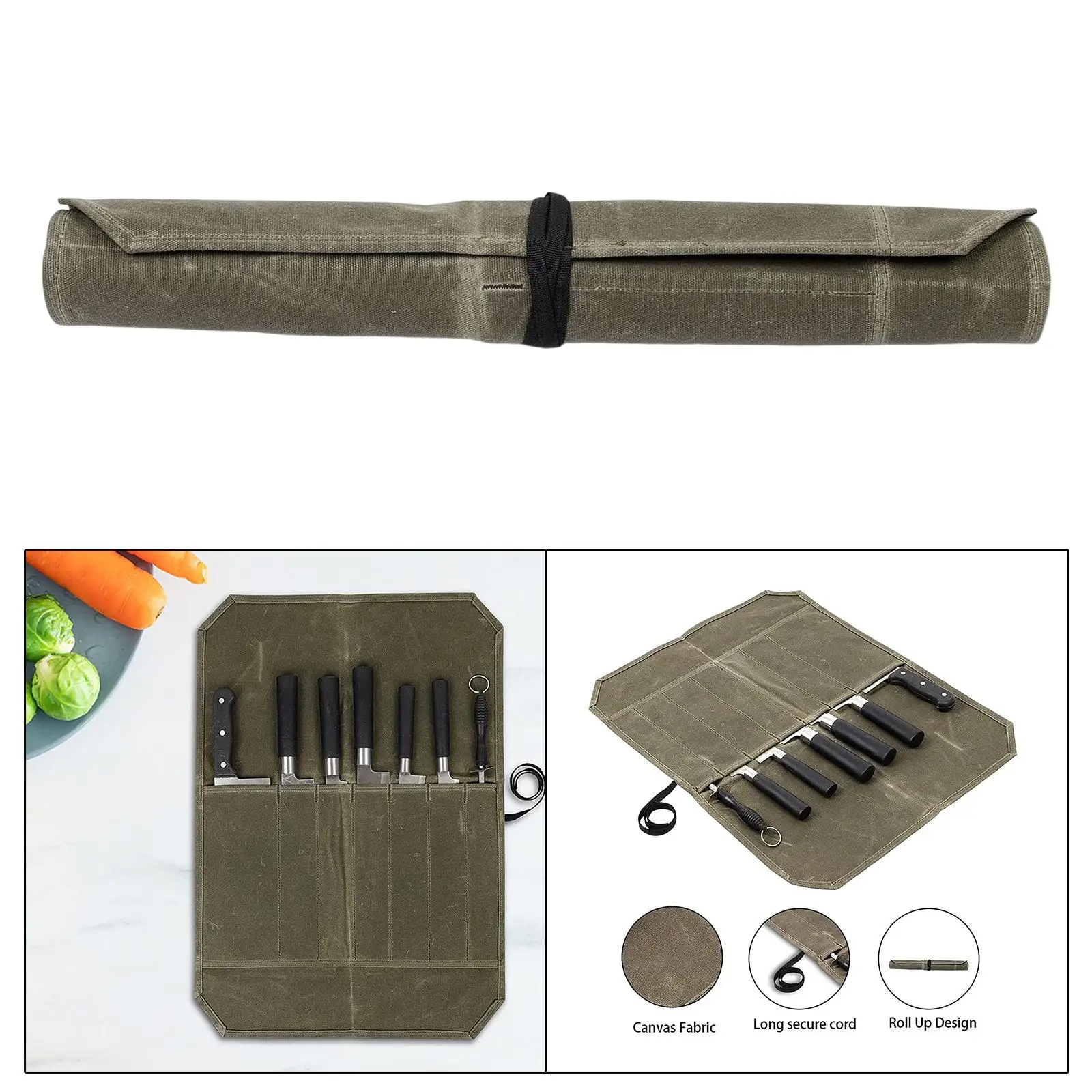Foldable Chef Roll Bag Storage Pockets Carry Case Pouch Holders for Picnic