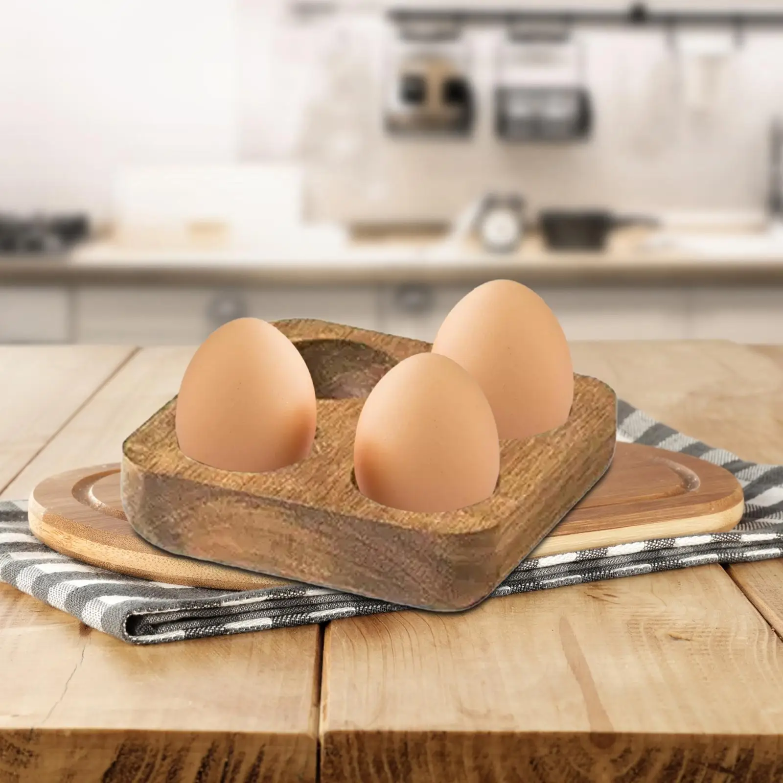 Wooden Egg Holder 4 Grid Double Row Portable Egg Storage Tray Egg Container for Tabletop Restaurant Kitchen Refrigerator Fridge