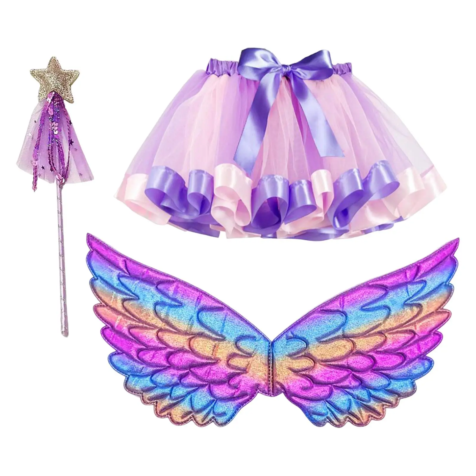 Girls Fairy Costume Set with Butterfly Wing Wand for Photo Prop Cosplay Ballet Dance Halloween Ages 3-6
