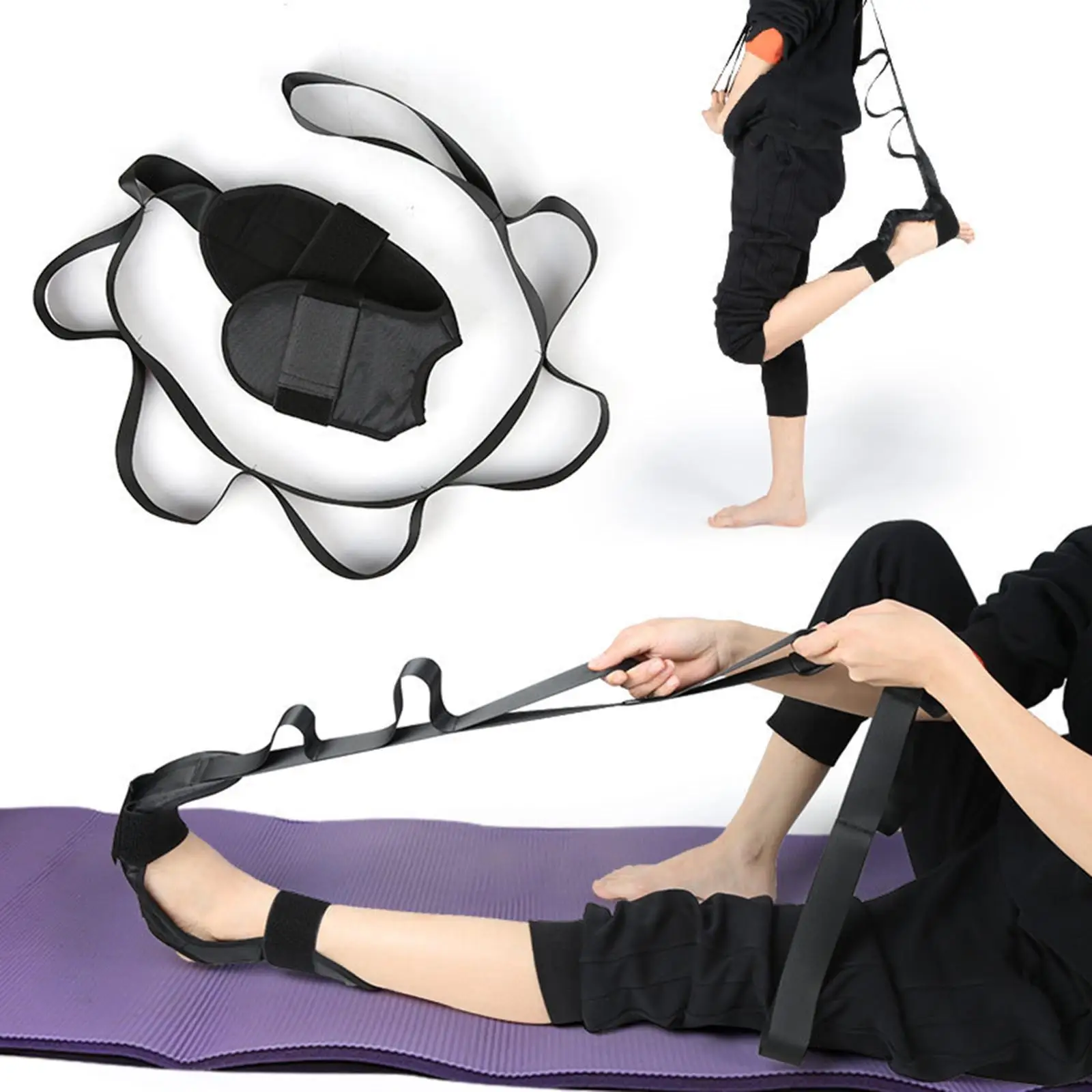 Yoga Stretching Strap Oxford Cloth Band Belt Black Sponge Leg Stretcher Drop