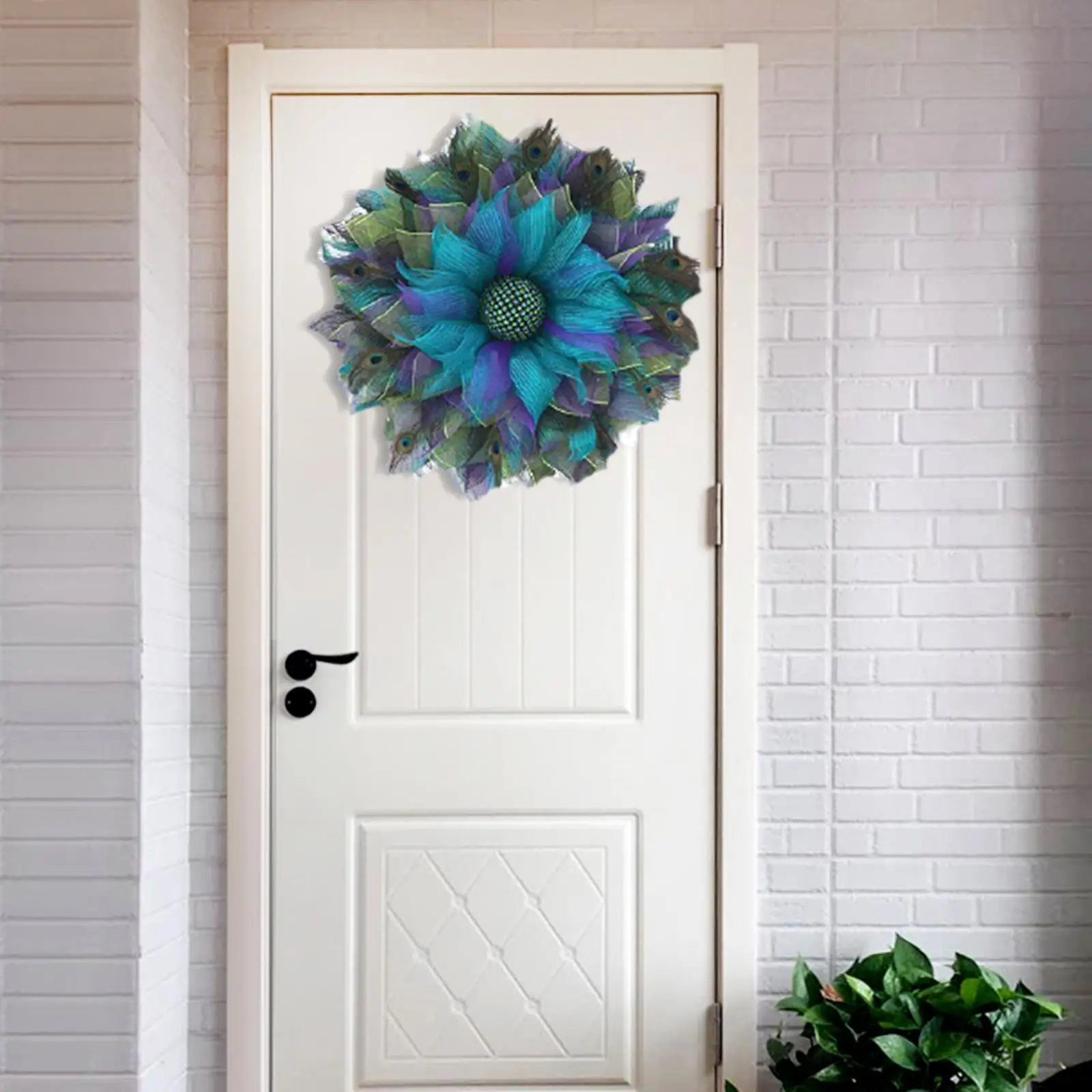 30cm Artificial Peacock Wreath Flower Garland for Front Door Wall Decorative