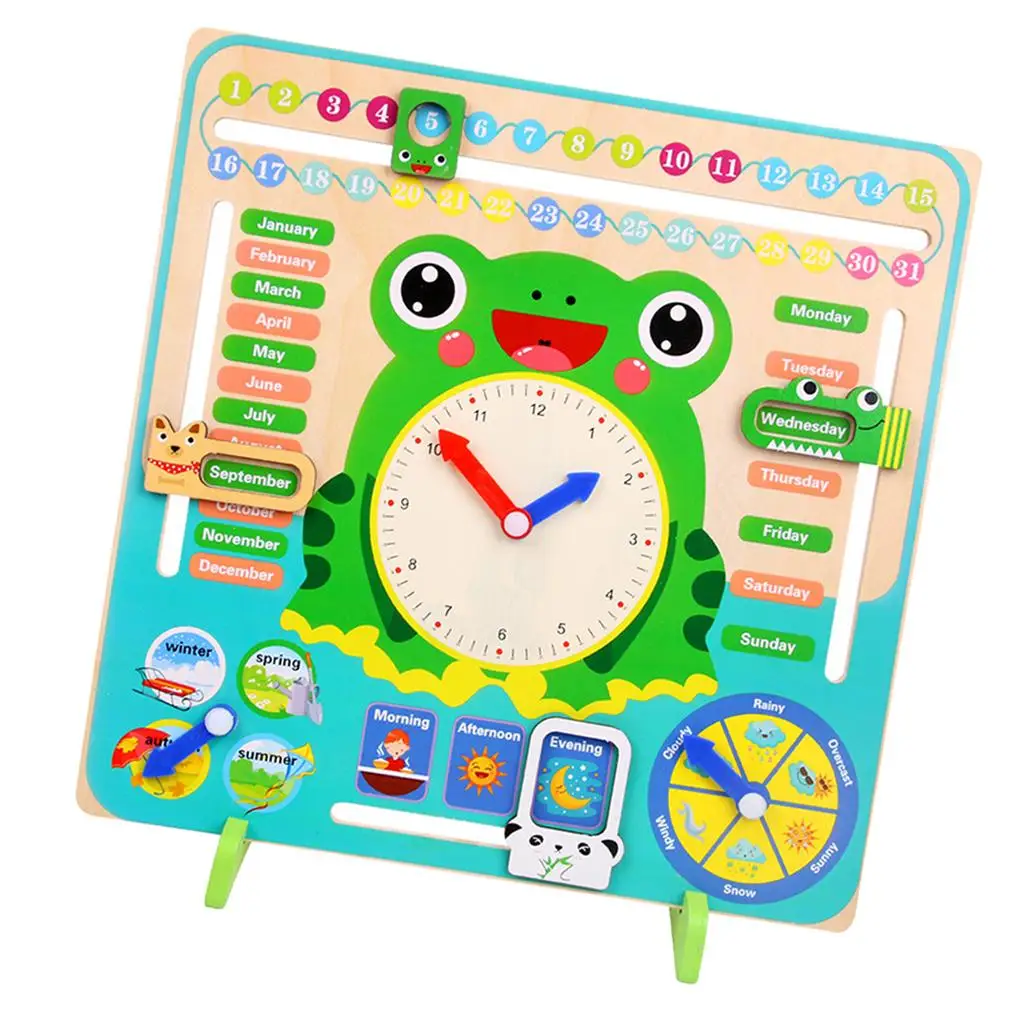 Multifunctional Wooden Frog Watches Cognitive Toys for Children, Boys