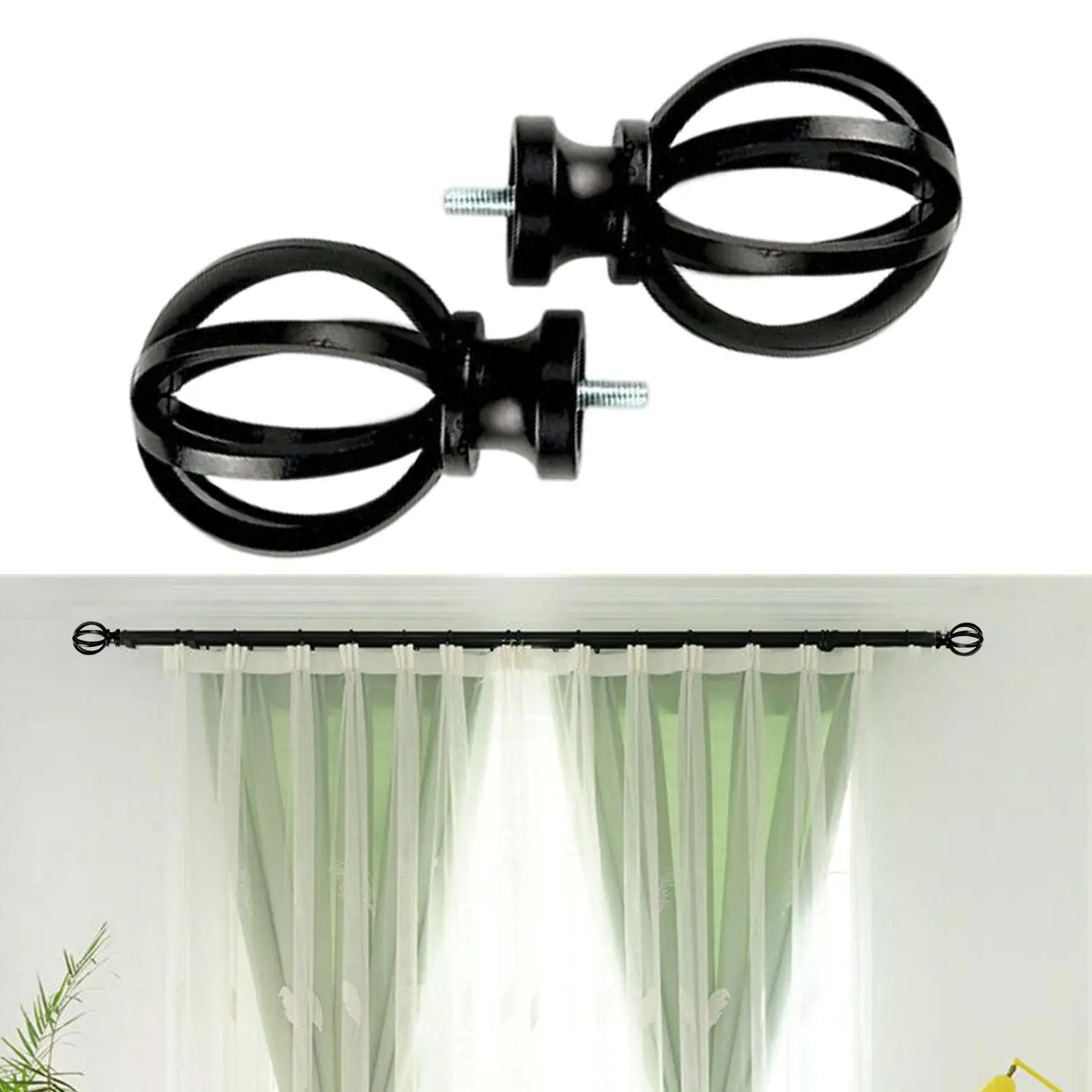 2 Pieces Cage Window Curtain Rod Finial Ends 5/8 inch Diameter Decorative Vintage Drapery Rod Finials for Bathroom Living Room