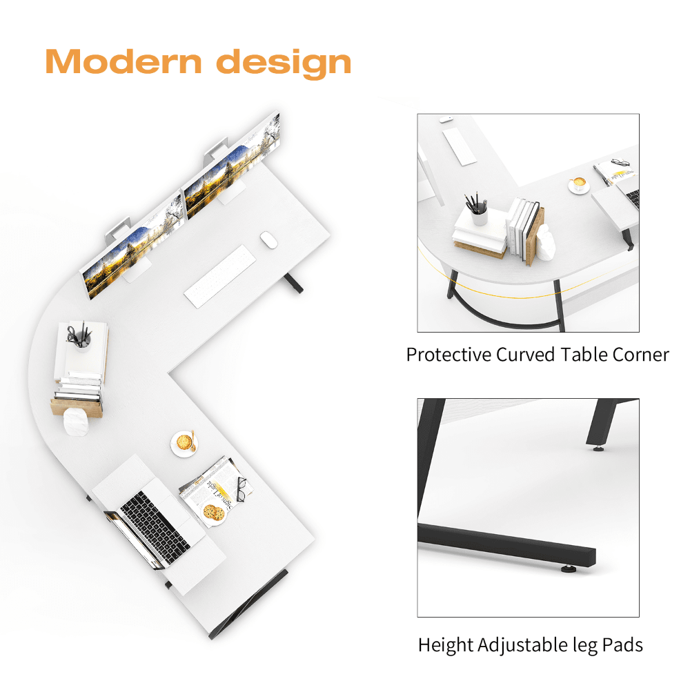 Description Picture 6 of itemVineego L-Shaped Computer Desk Modern Corner Desk with Small Table,White