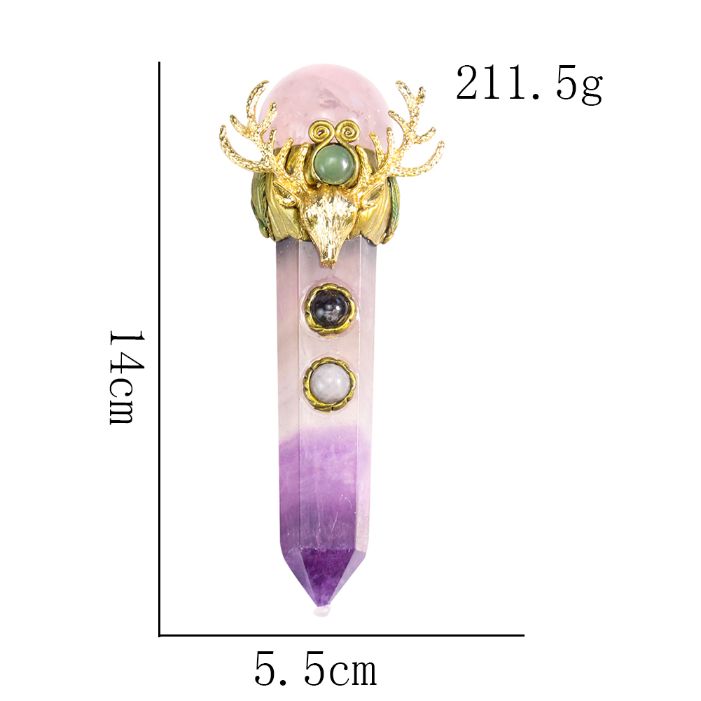 1PC Handgemachte Retro Kristall Sechseckige Säule Herkimer Diamant Elch Kopf Mitarbeiter Hause Desktop Decor Aktivitäten Cosply Hand-gehalten Mitarbeiter – Detail 6