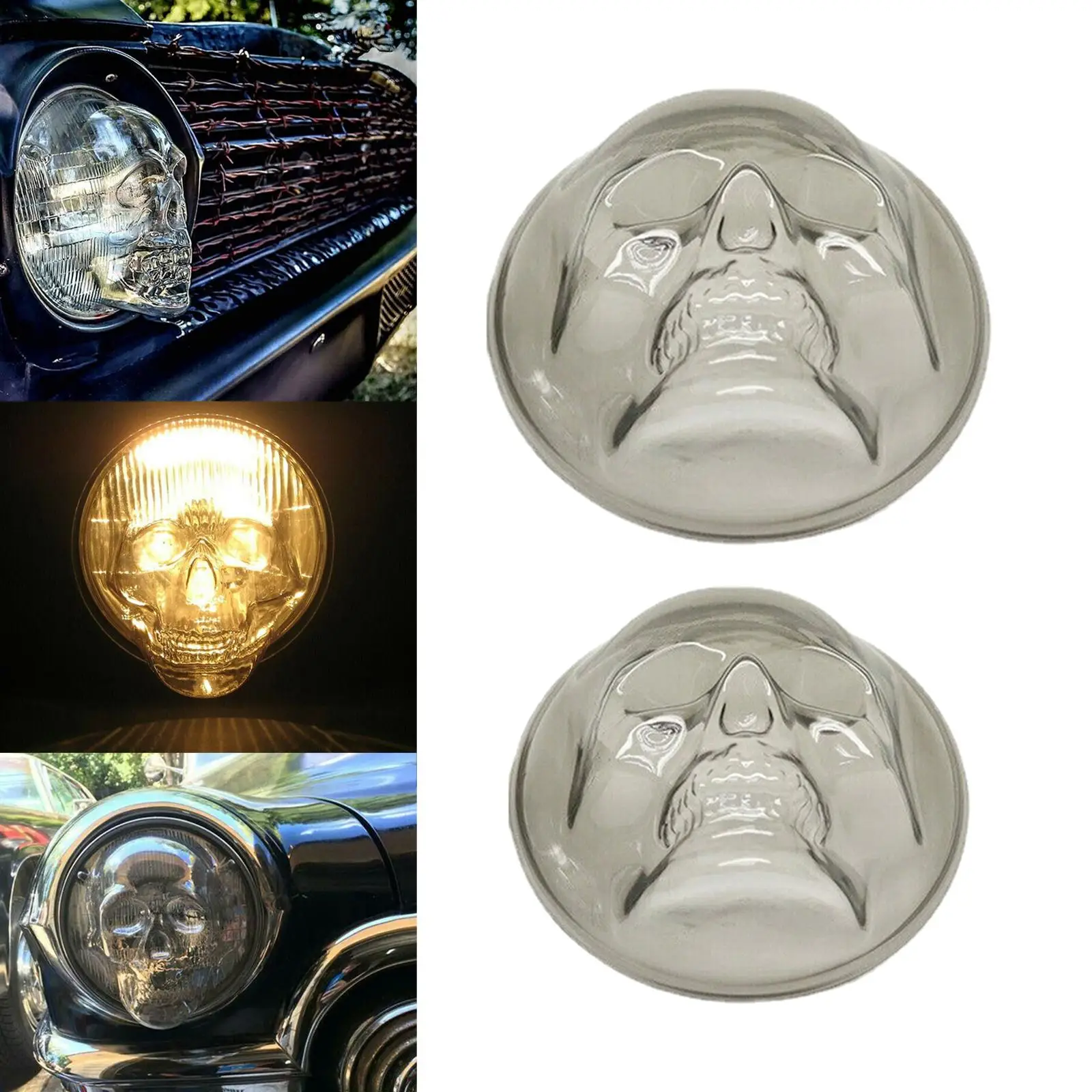 Vehicle Skull Headlight Covers PC Resin Material Easy to Install Auto Decorative Lamp Covers Parts Trim for Car Truck