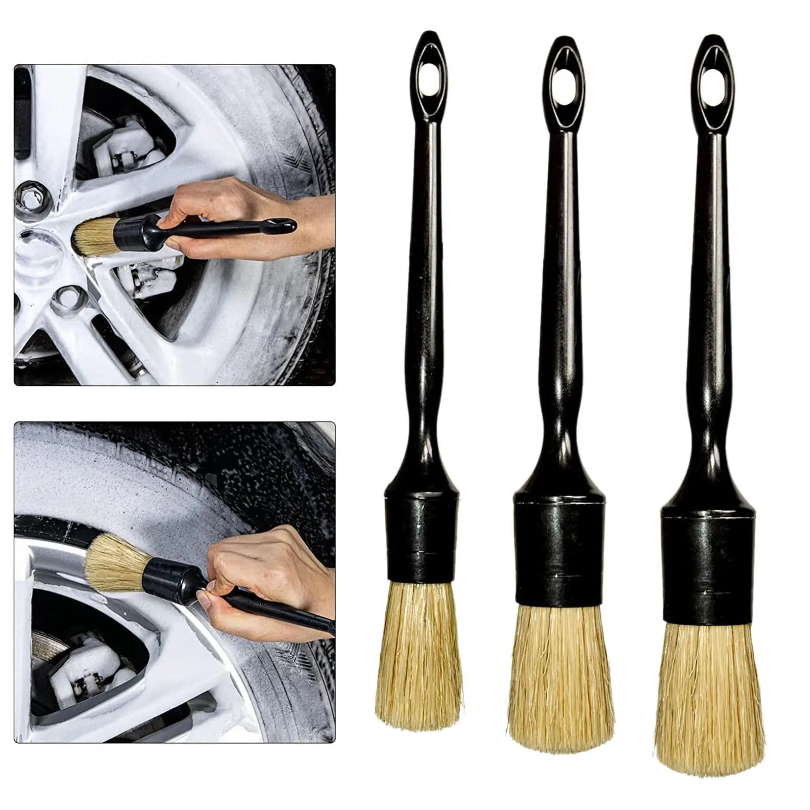 3 Pieces Auto Detail Brush Set Detail Cleaner Brushes for Motorcycle Wheel Upholstery Interior Exterior Lug Nut