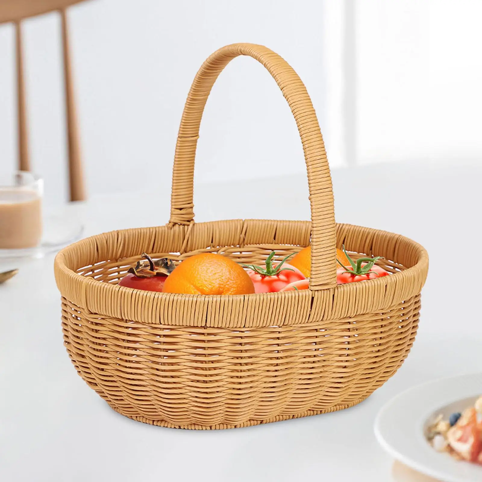 Handmade Storage Basket Picnic Basket PP Material Rattan Durable Portable