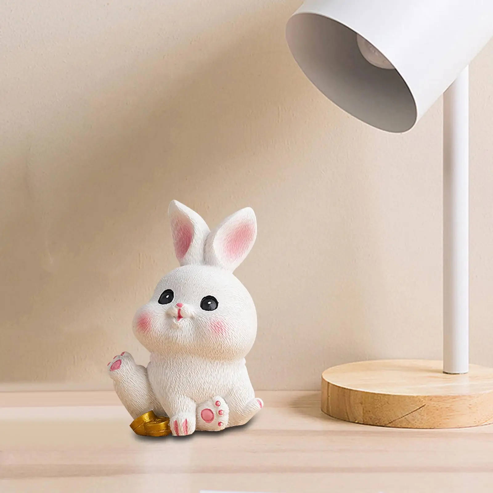 2x Rabbit Statue Miniature Desktop Ornament Animal Sculpture for Bedroom