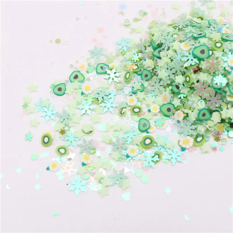 Description Picture 6 of item20g/50g Mixed Rainbow Colors Luminous Polymer Clay And Sequins Night Clay Slices for Toys  Decoration DIY Nail Art Accessories