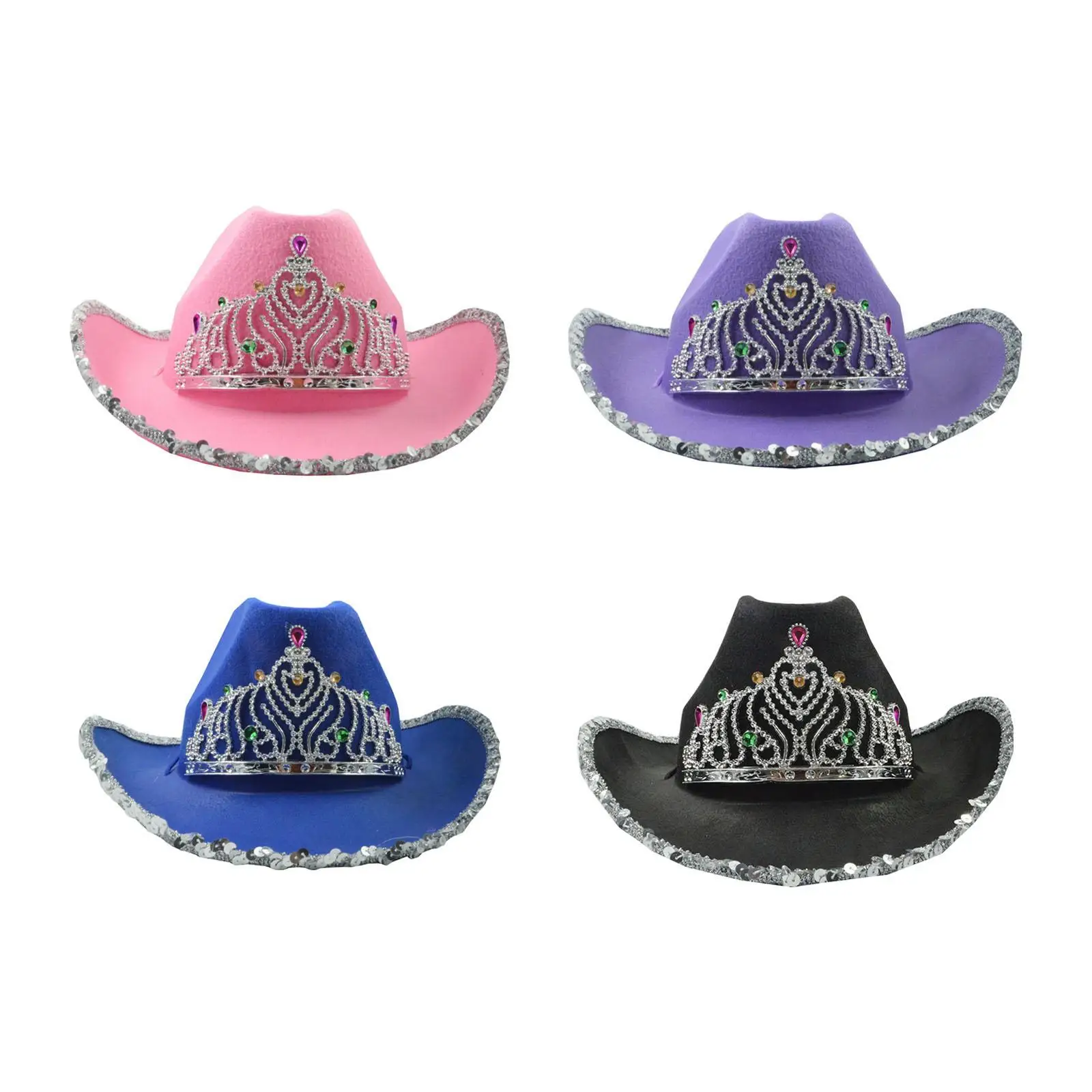 Western Accessories Cowgirl Costume Cowboy Hat Big Crown Felt Sequin Beaded Party Hats for Women