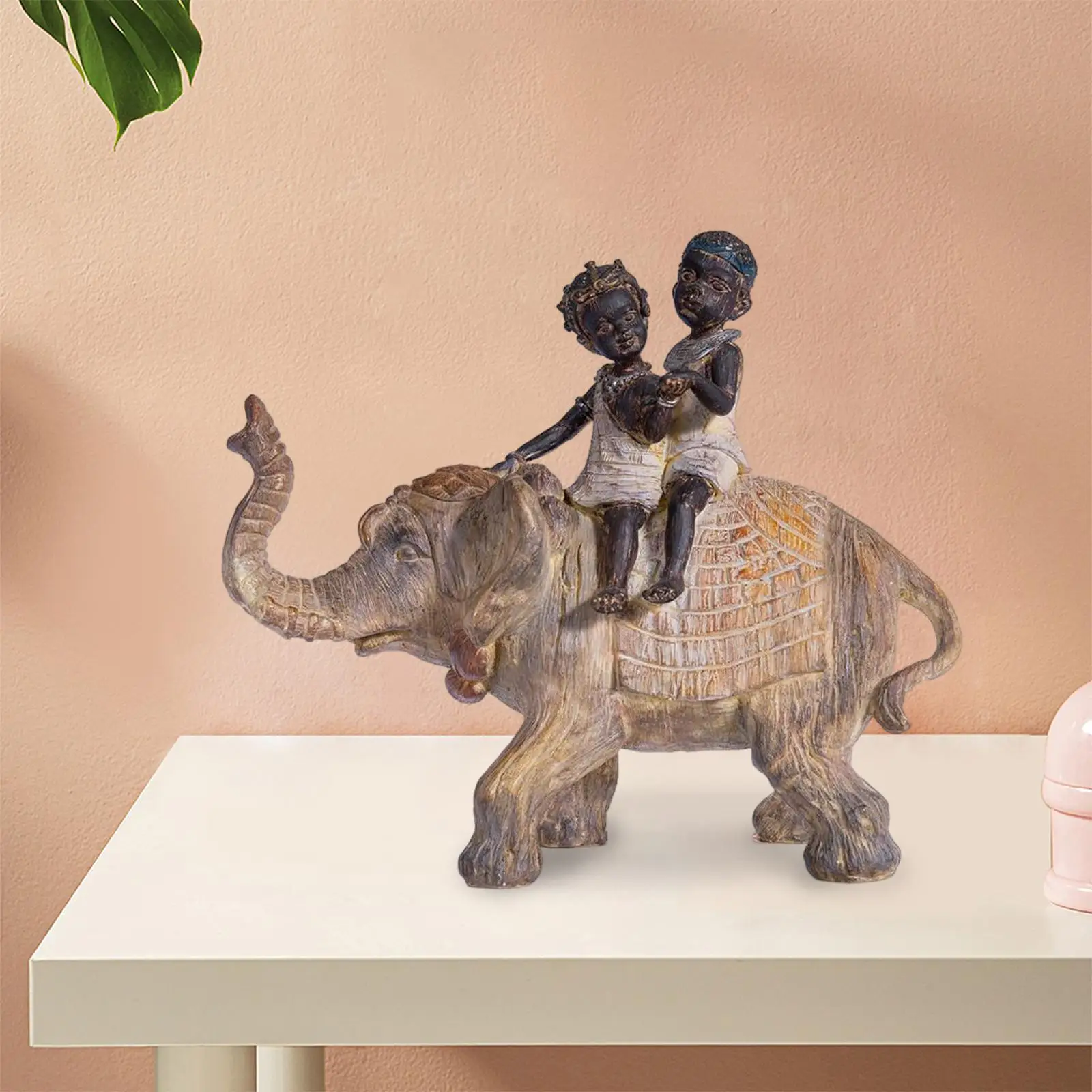 African Elephant Figurine Kids Statue Animal Sculpture Collections Crafts for TV Cabinet Bookshelf Tabletop Decoration Ornament
