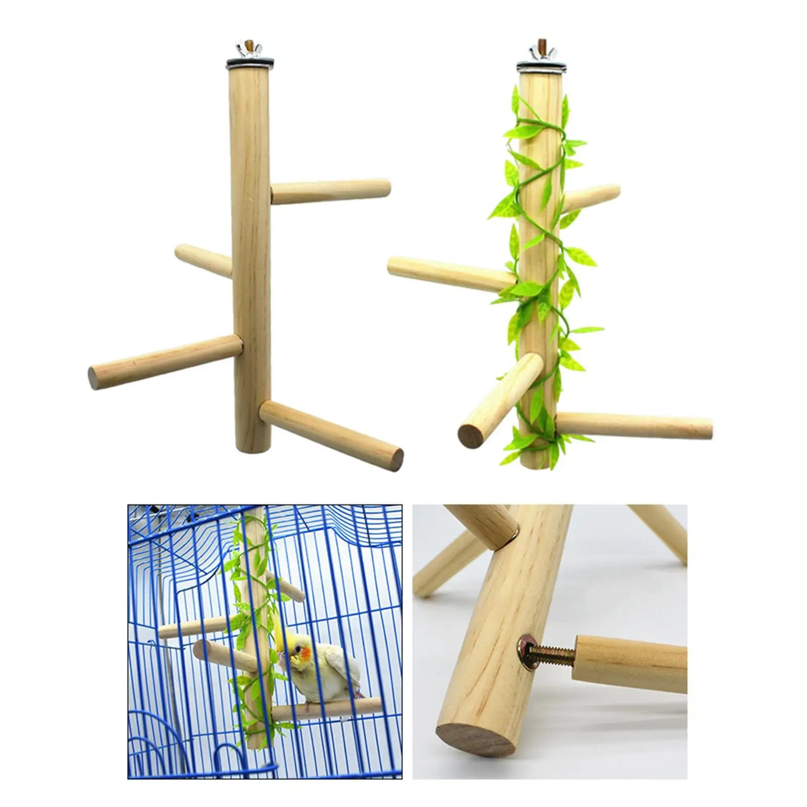 Natural Wood Pet Bird Perch Holder Birdcage Climbing Stick Hanging Parrotlets Stand Toy for Canaries Budgies Finches Parakeets