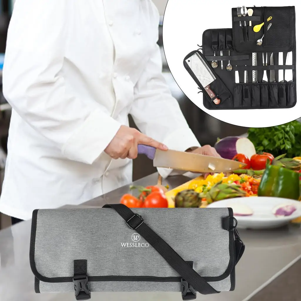 Chef Roll Bag 16 Pockets Multi-Purpose Storage Bag for Culinary Tools