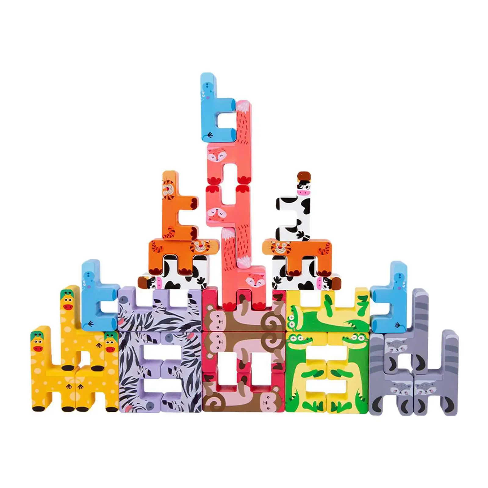 Cute Animal Puzzle Stacking Toys for Kids, Wooden Building Blocks Toy Fine  Training Birthday Gift for Toddlers and Kids