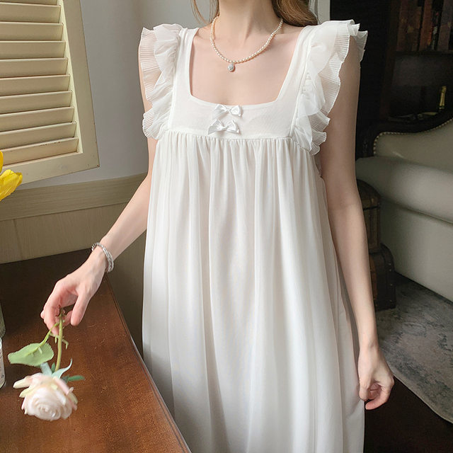 Pure Cotton Victorian Night Dress Women White Short Sleeve Long