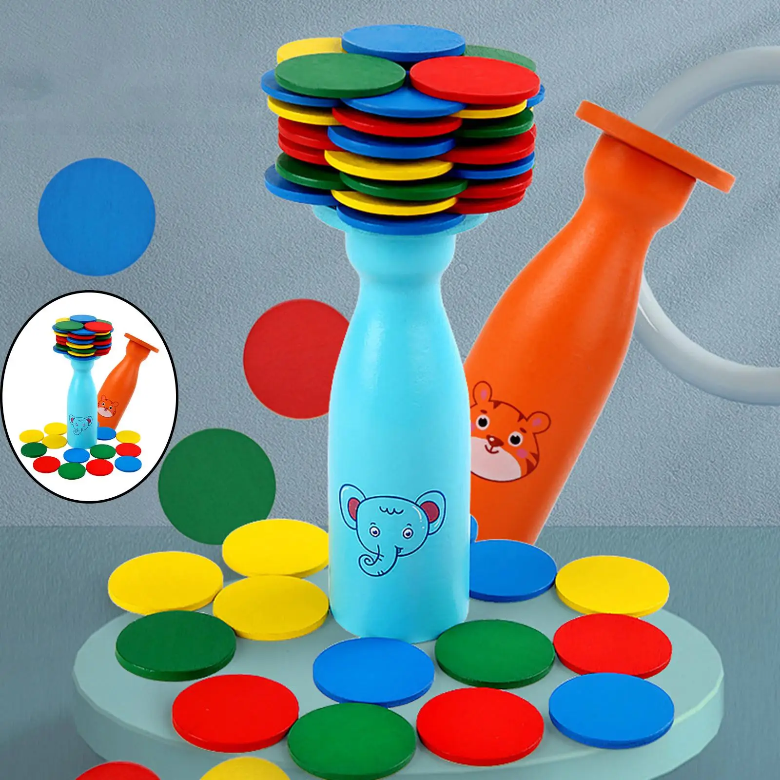 Colorful Wood Stacking Balancing Game Discs Early Educational Brain Toy Gift