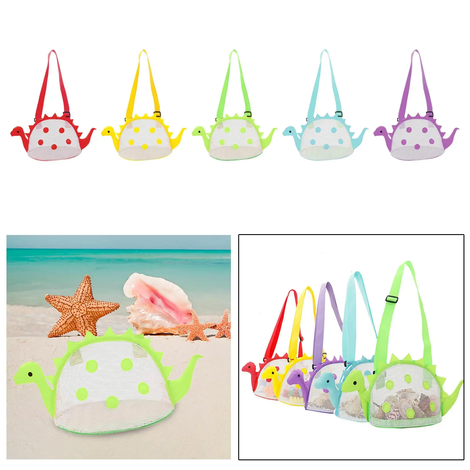 Beach Mesh Bag Tote Dinosaur Summer Vacation Beach Shell Bag Beach Sand Toy