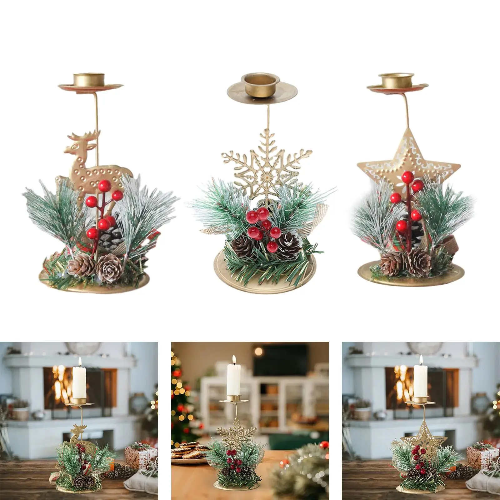 Christmas Candle Holder Iron Candleholder Pillar Candlestick for Table Centerpiece Fireplace Hotel Anniversary Decoration