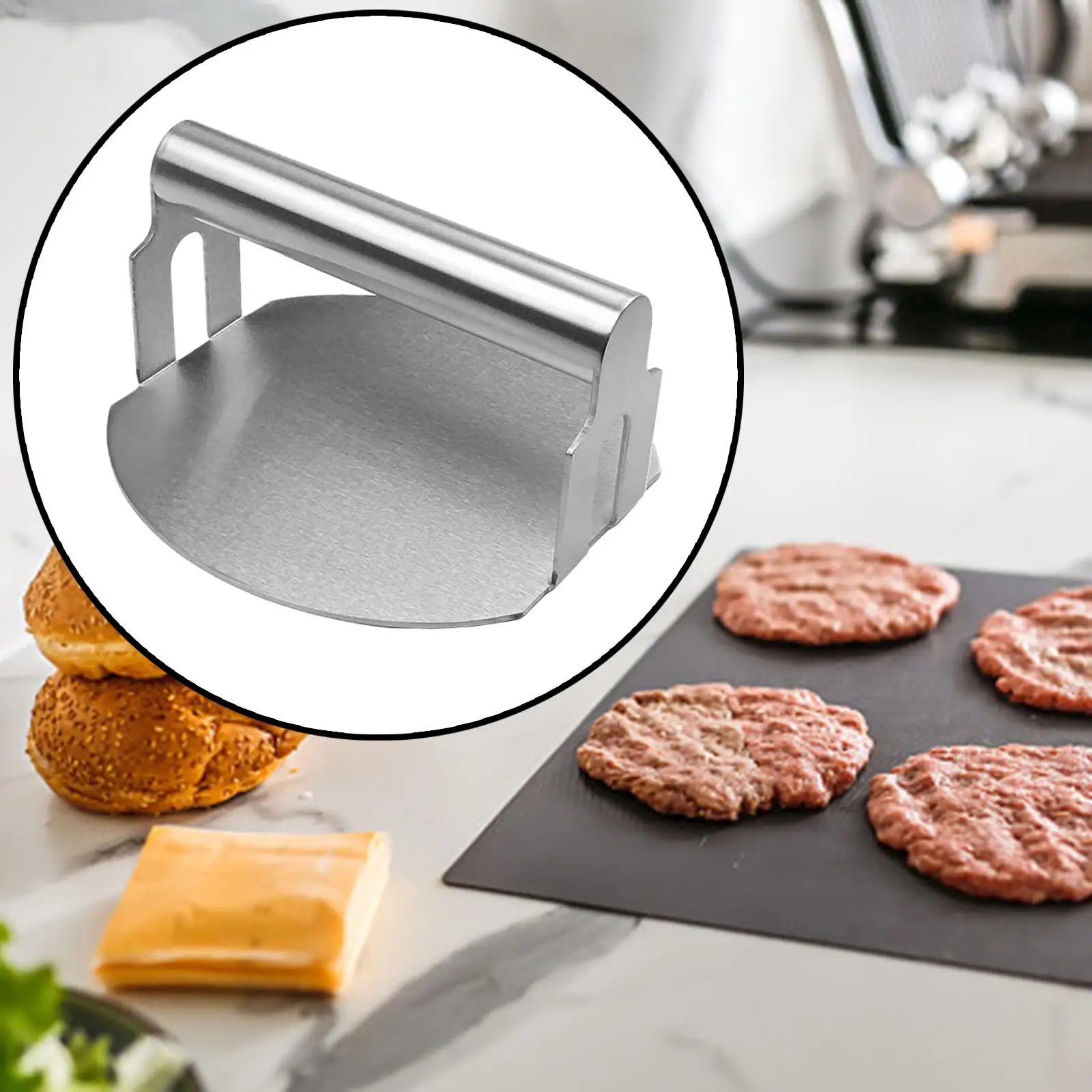 Stainless Steel Burger Press Nonstick Steak Ground Meat Masher Grill Press for Grilling Tool Flat Top Cooking