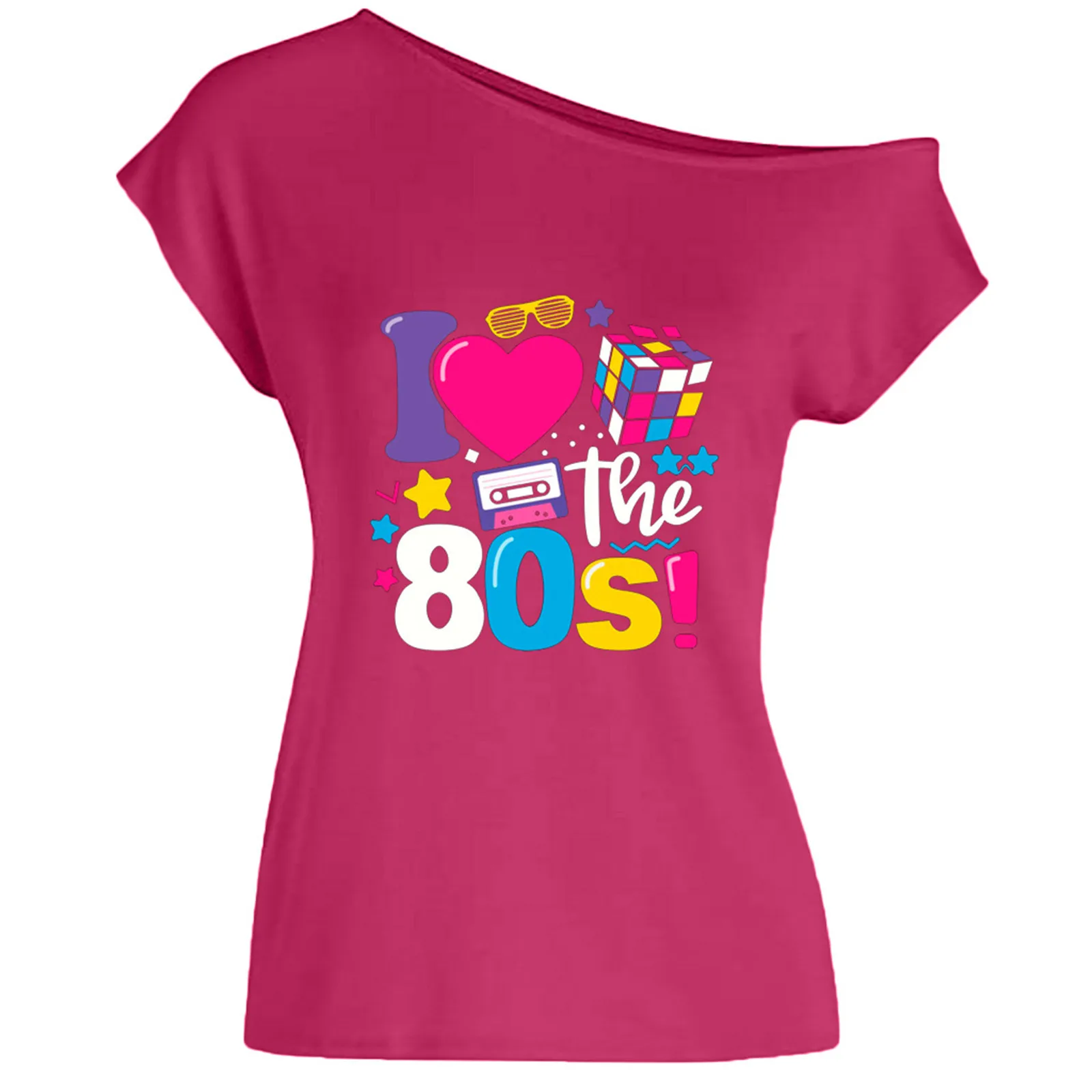 I Love The 80s Off The Shoulder Tops Female Summer Casual Short Sleeve Graphic Tees Streetwear Disco Costumes -S4c589bedc22045c89917af423d8855298