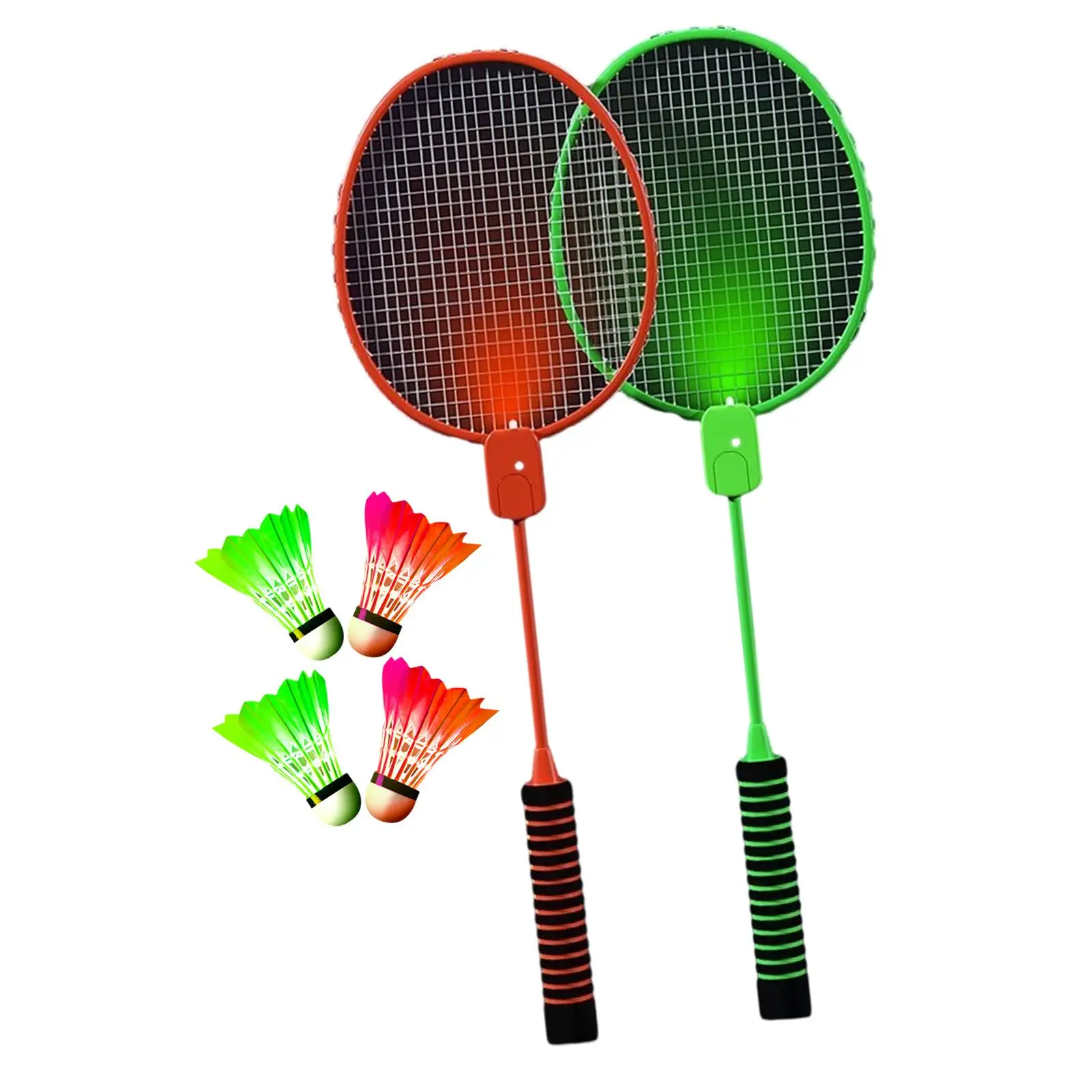 2Pcs Badminton Racquet Set for Children Adults Luminous Badminton Rackets for Lawn Backyard Game Indoor Outdoor Beach Playing