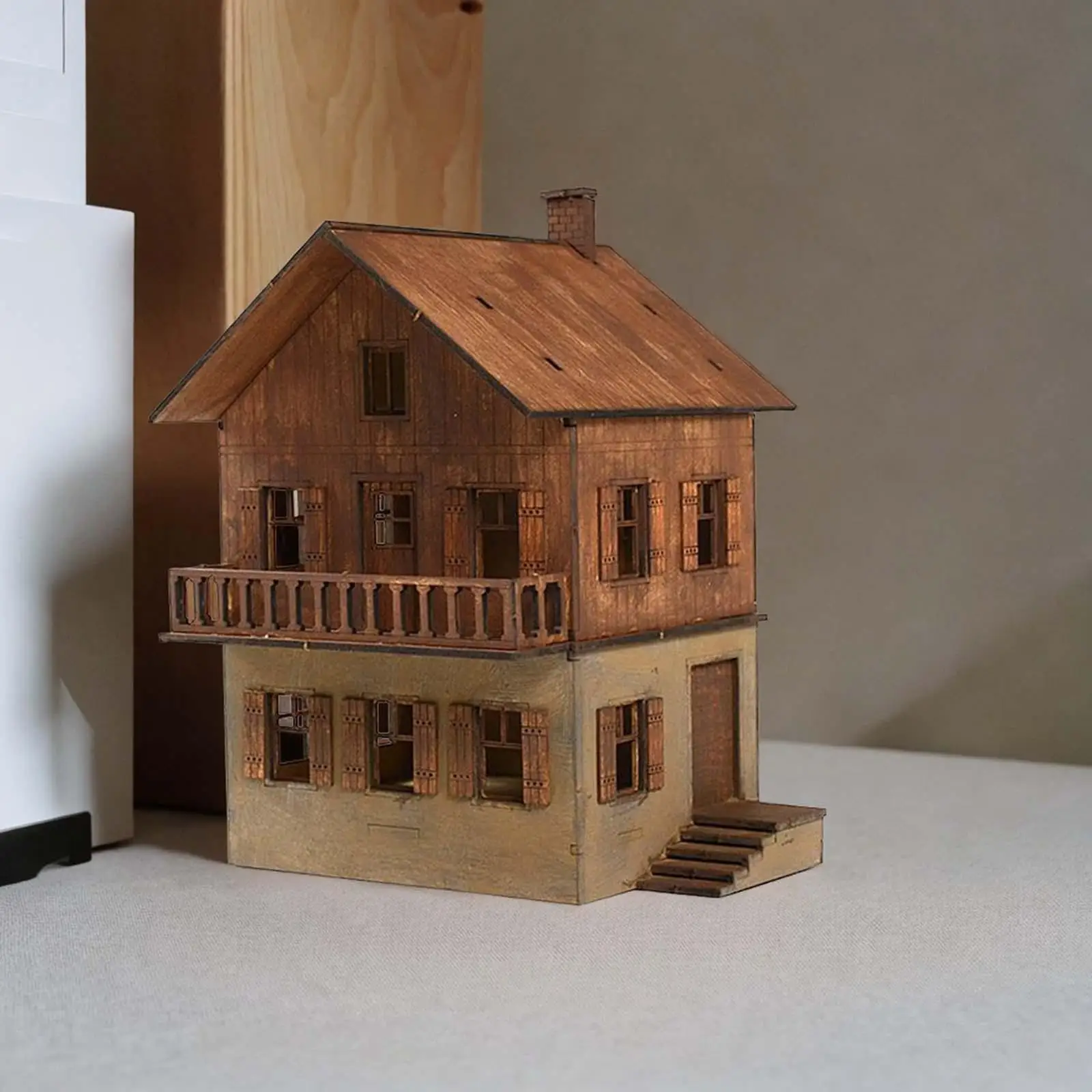 Wooden Model Kits House Handmade Wooden Puzzle Unpainted Buiilding Model Architecture Kits 1/72 Models House Sand Table Decor