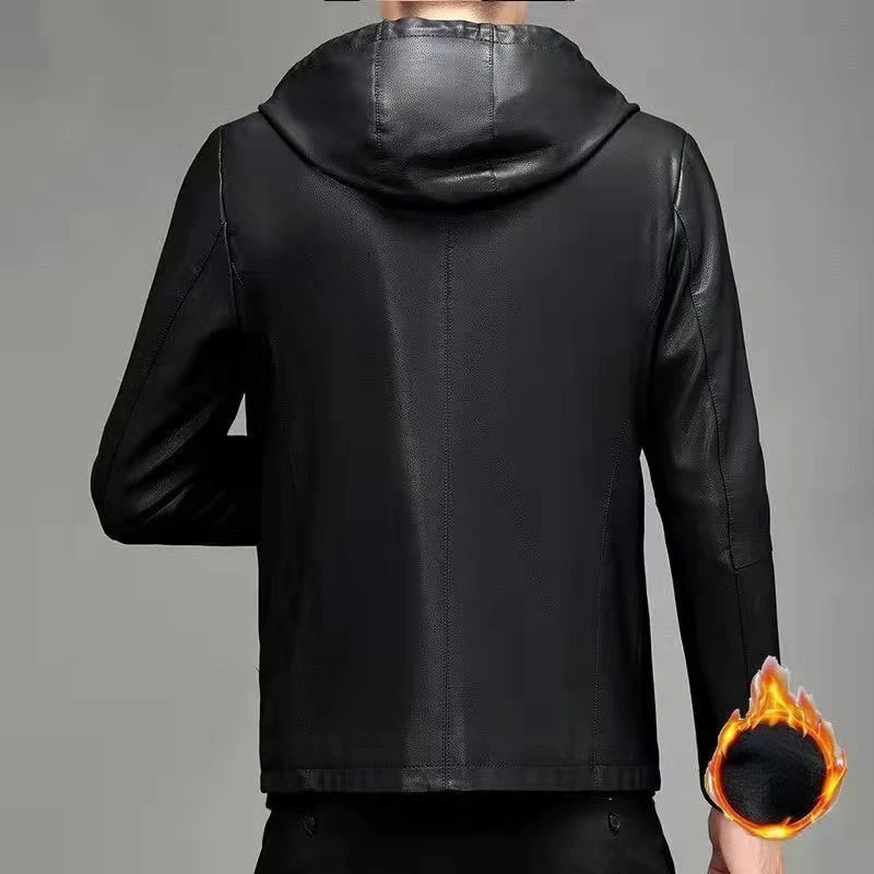 Tanie 2023 moda skórzana kurtka mężczyźni zima zagęścić kurtki skórzane płaszcze sklep