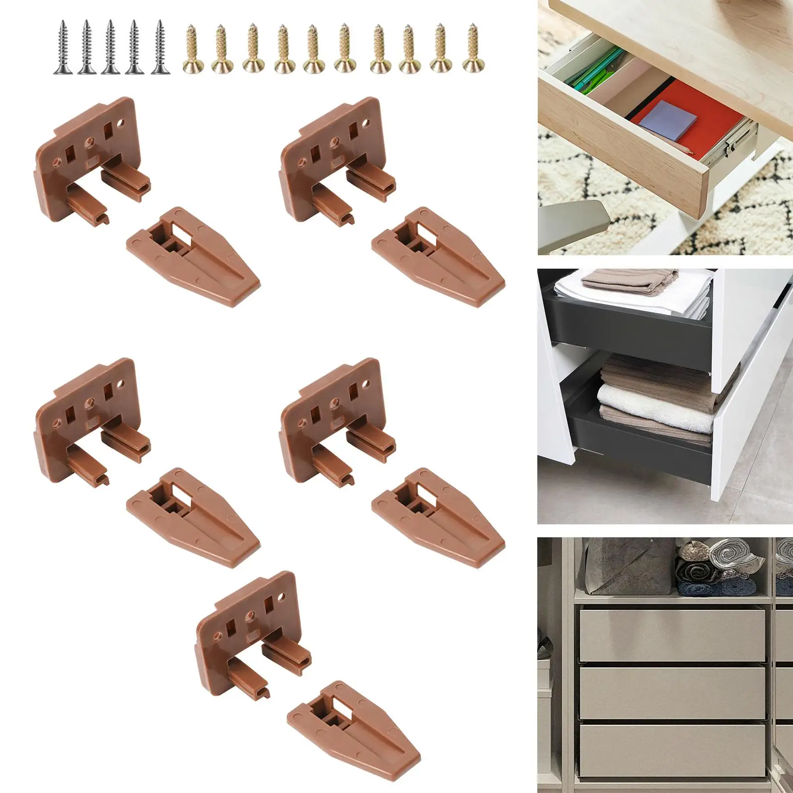 5Pcs Drawer Slides Track,Guide Drawer Replacement Part,Brown Enhanced Drawer Installation Accessories for Center Mount Drawer