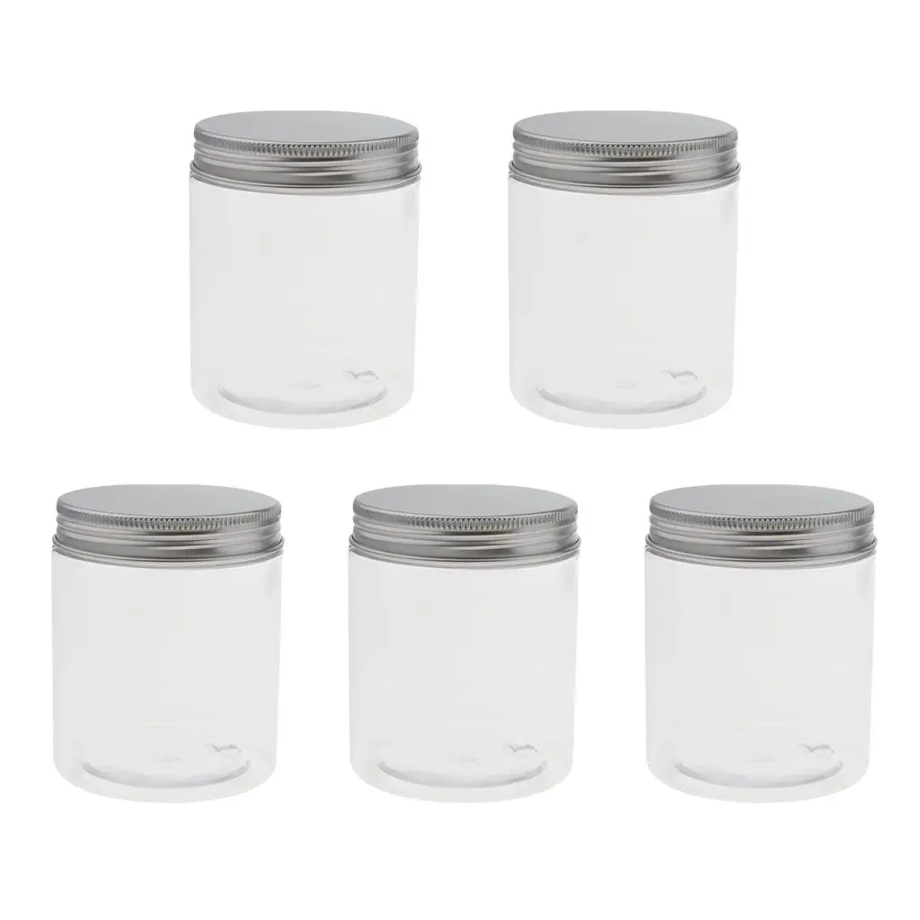 5PCS 250ML Clear Empty Refillable PET Bottles With Aluminum Case Makeup Storage Container Pot Jar