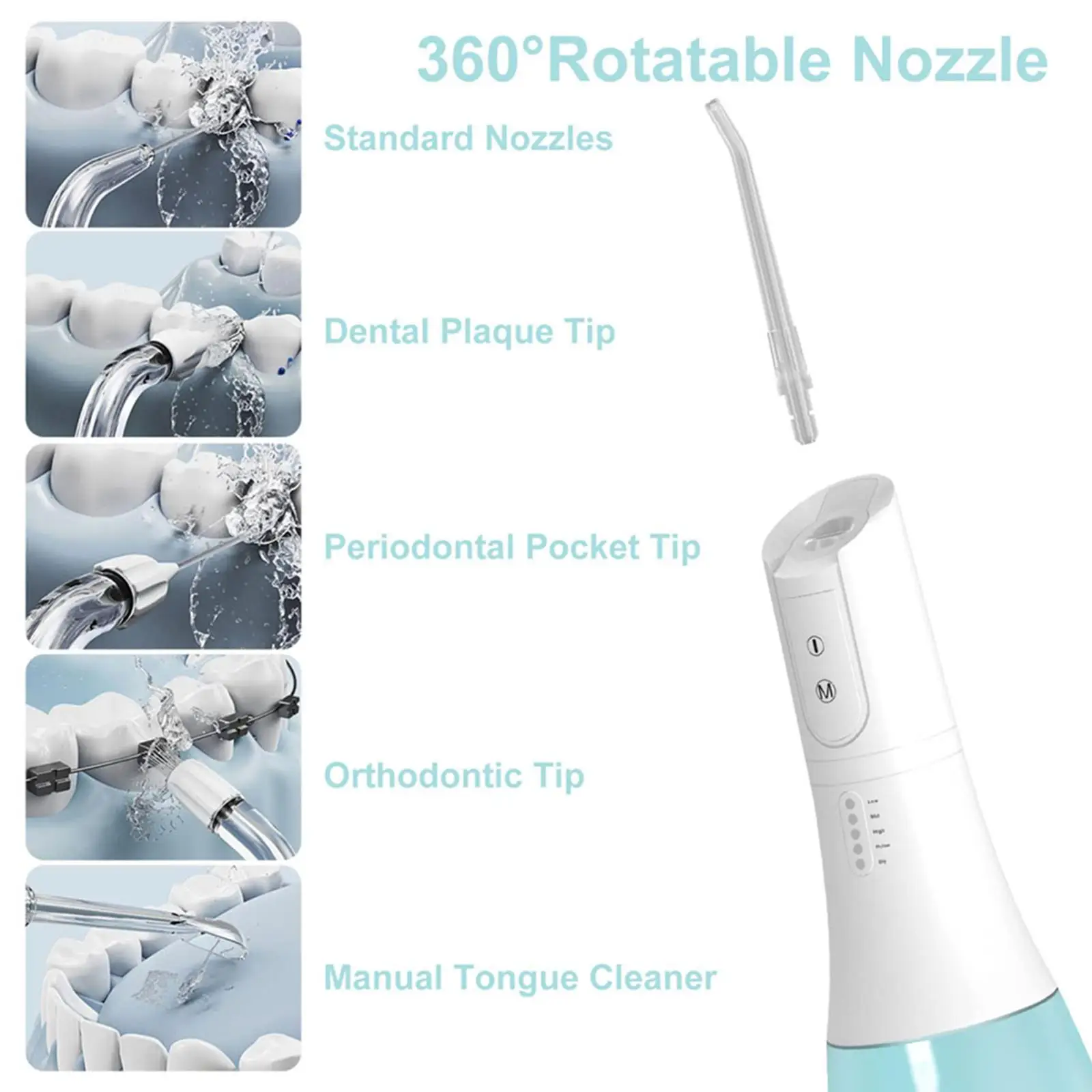 Cordless Water Flosser Rechargeable Detachable Water Tank 5 Mode Portable 6 Jet Tips Oral Irrigator for Teeth Clean Braces Care