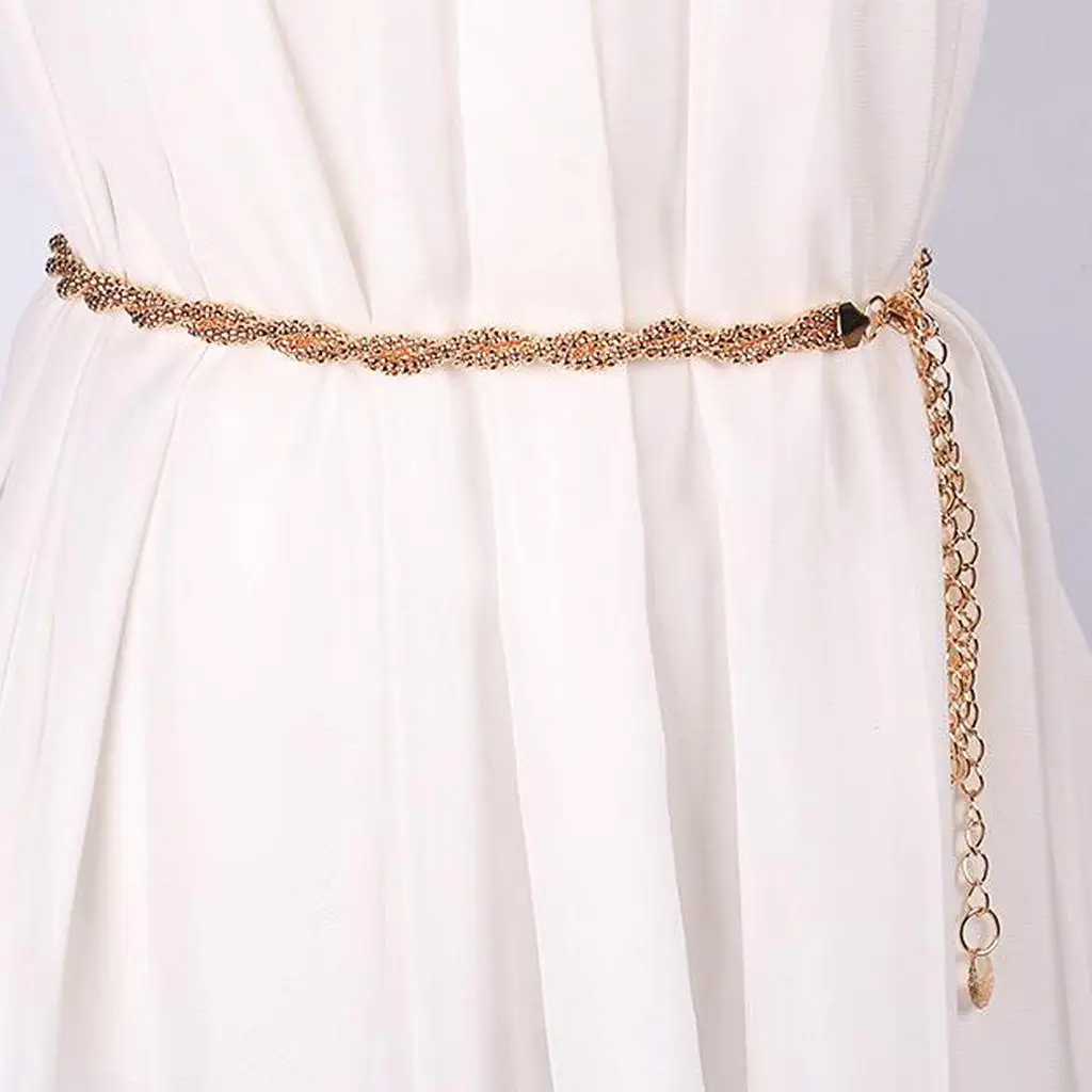 Elegant Womens Golden Metal Waistband Waist Bridal Dress Belt Chain