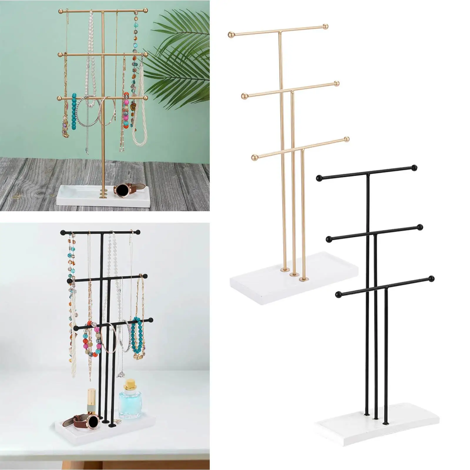 Tabletop 3 Tier Metal T Bar Bracelet Necklace Jewelry Display Tree Rack, for Displaying, Storing and Organizing Necklace Holder