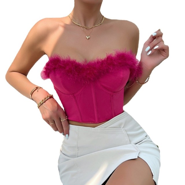 Y2k Bustier Corset Top Feather Bustier Crop Tops For Women Strapless Tube  Top - AliExpress