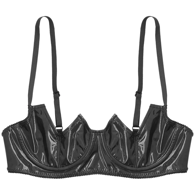 Women Sexy Half Cup Bra Open Nipple Lingerie Bra Top Patent Leather