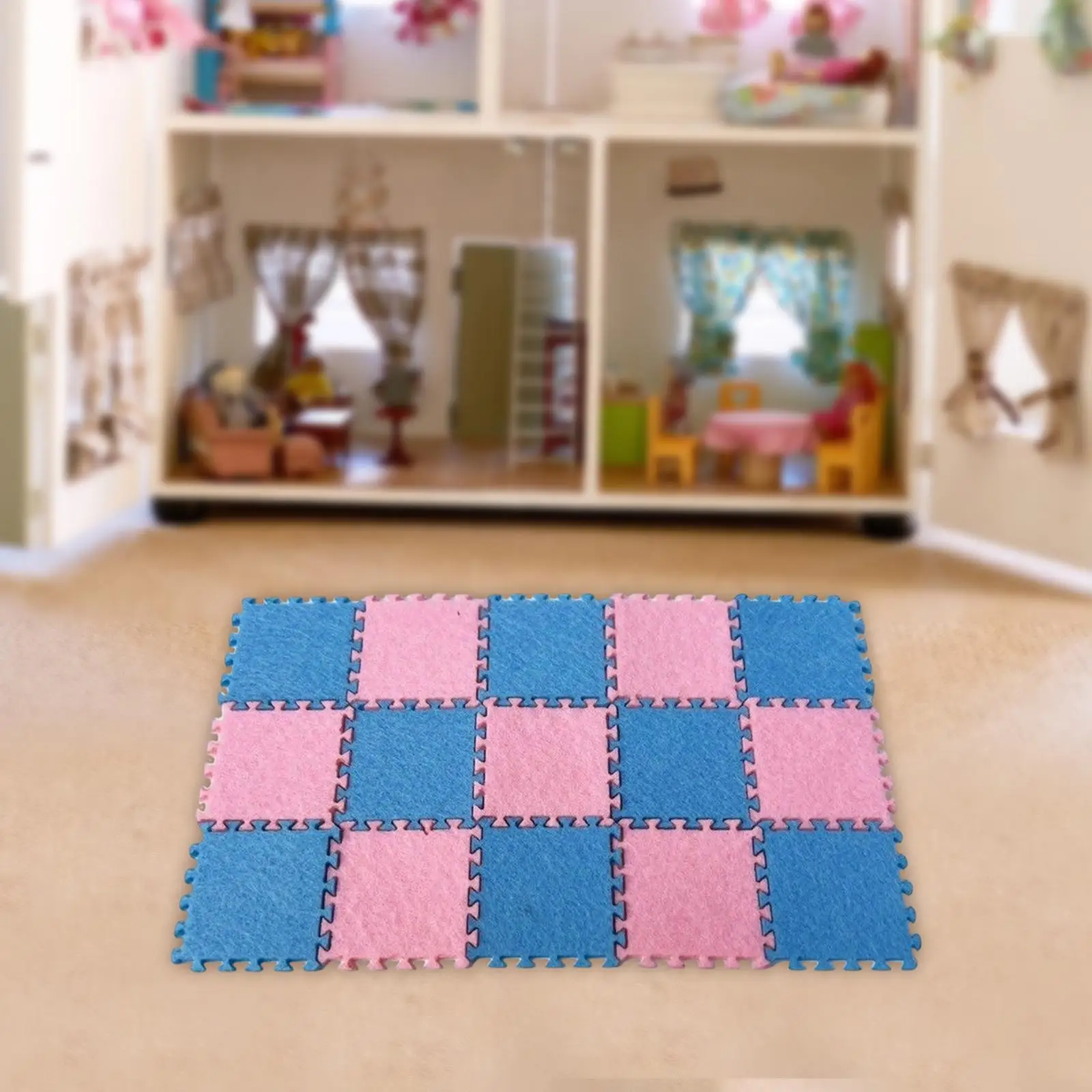 15Pcs 1/12 Dollhouse Splicing Mat Miniature Puzzle Stitching Mat Toys Carpets Stylish Mini Floor Mats for Living Room Balcony