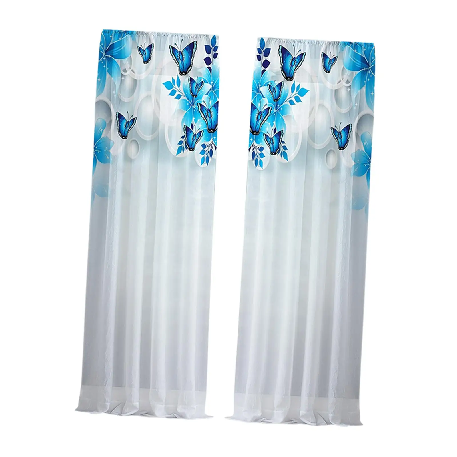 Blue Butterfly Digital Printing Sheer Curtain Easily Install and Slide Sturdy Light Filtering for Living Room Decoration
