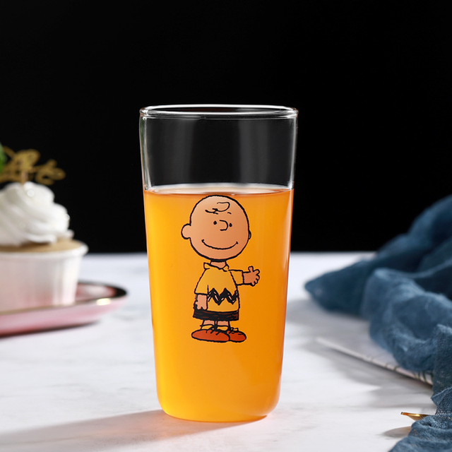 Snoopy Charlie cartoon glass cup water Tea Juice Milk Glass Cup Coffee Mug Wine  Glass Drink