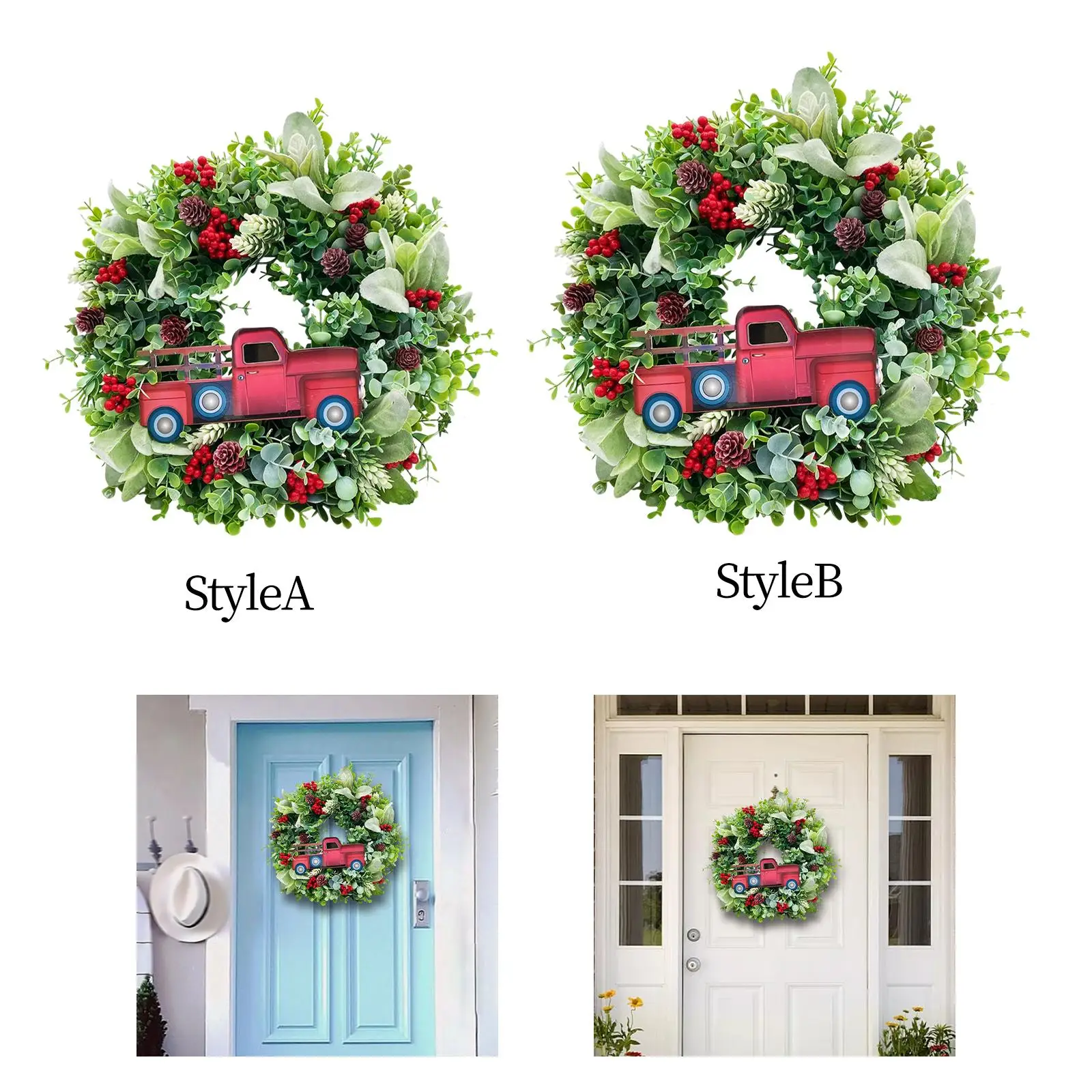 Christmas Flower Wreath Green Leaf Wreaths Christmas Decoration Ball Berries Ornament for New Year Festival Party Home Decor