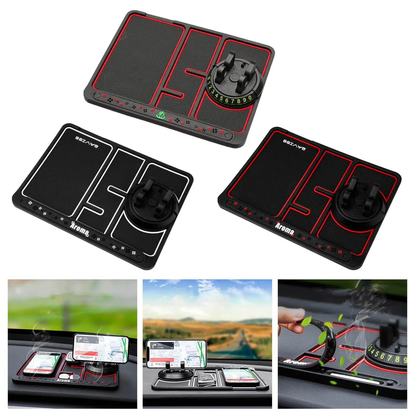 Car Dashboard Pads,360 Degrees Rotating Car Phone Holder, with Cards, Phone Holder, , Anti-Slip Mat etc Function
