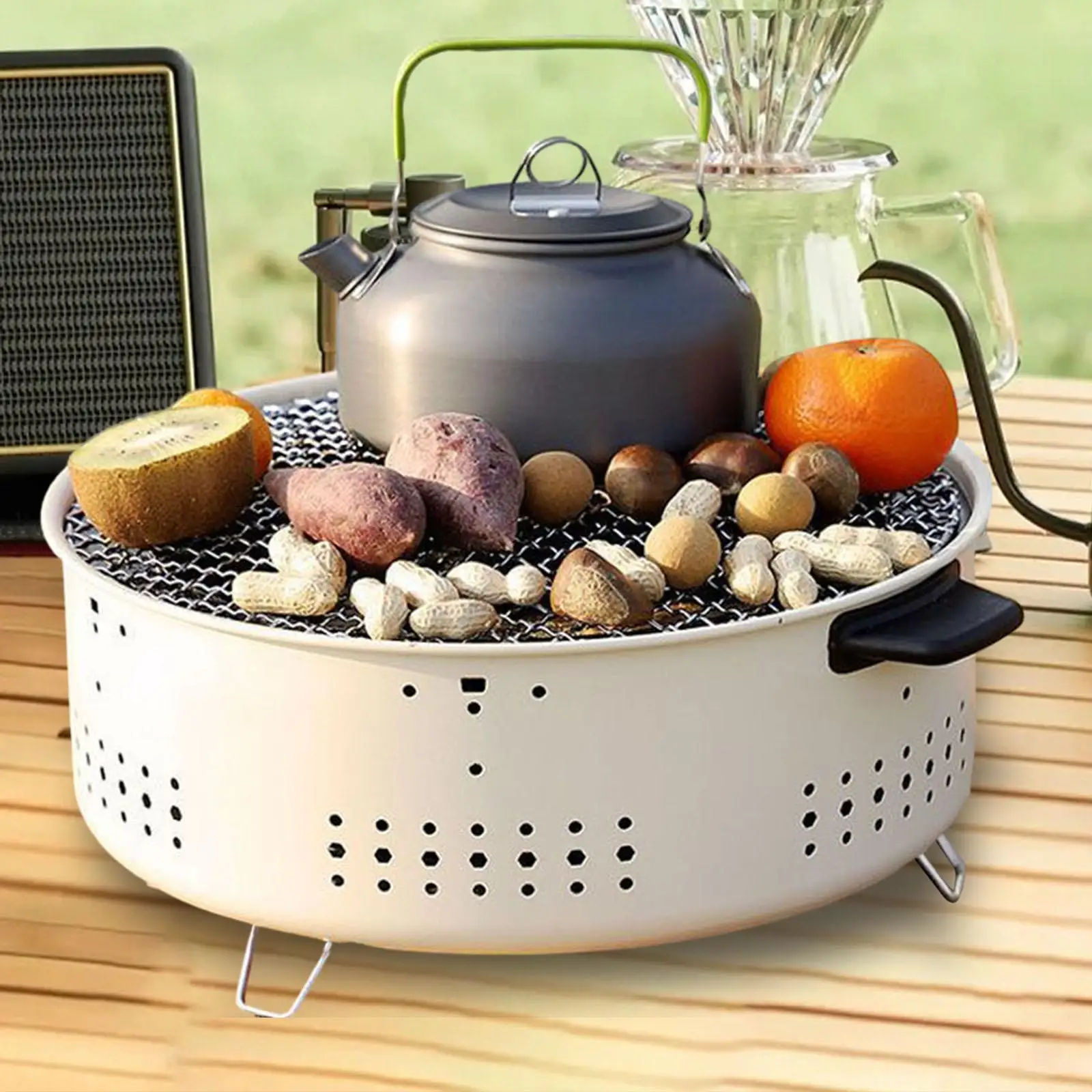Charcoal Grill Heating Round Firepit Bowl with Grill Grid Wood Burning Camp Stove for Backyard Patio Outdoor Garden Camping